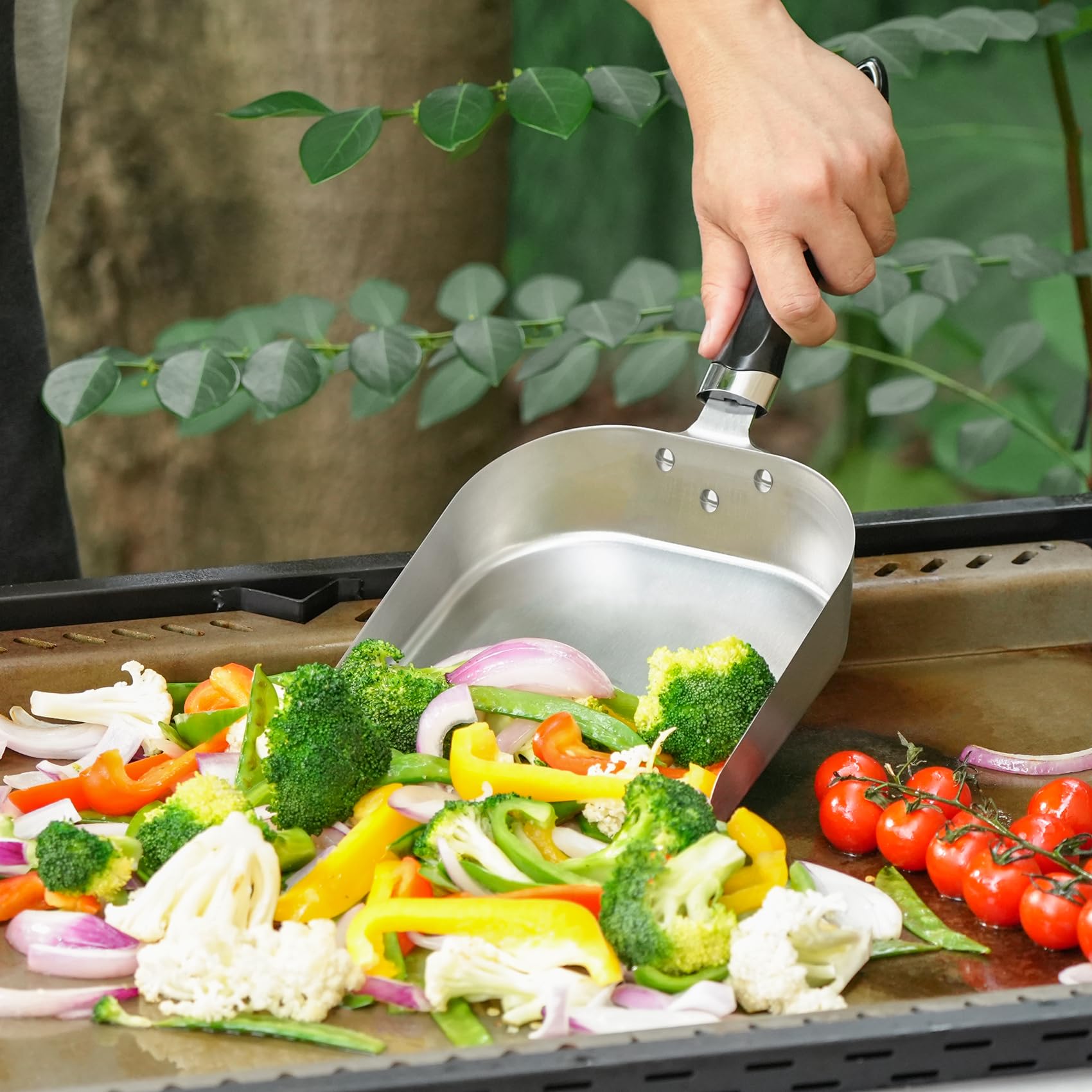 Onlyfire Espátula Plancha, Espatula Cocina Acero Inoxidable, Teppanyaki Grill, Espátulas para Barbacoa Profesional, Grande Espátula con Borde Alto, Parrilla Scoop Pala para Mover Alimentos