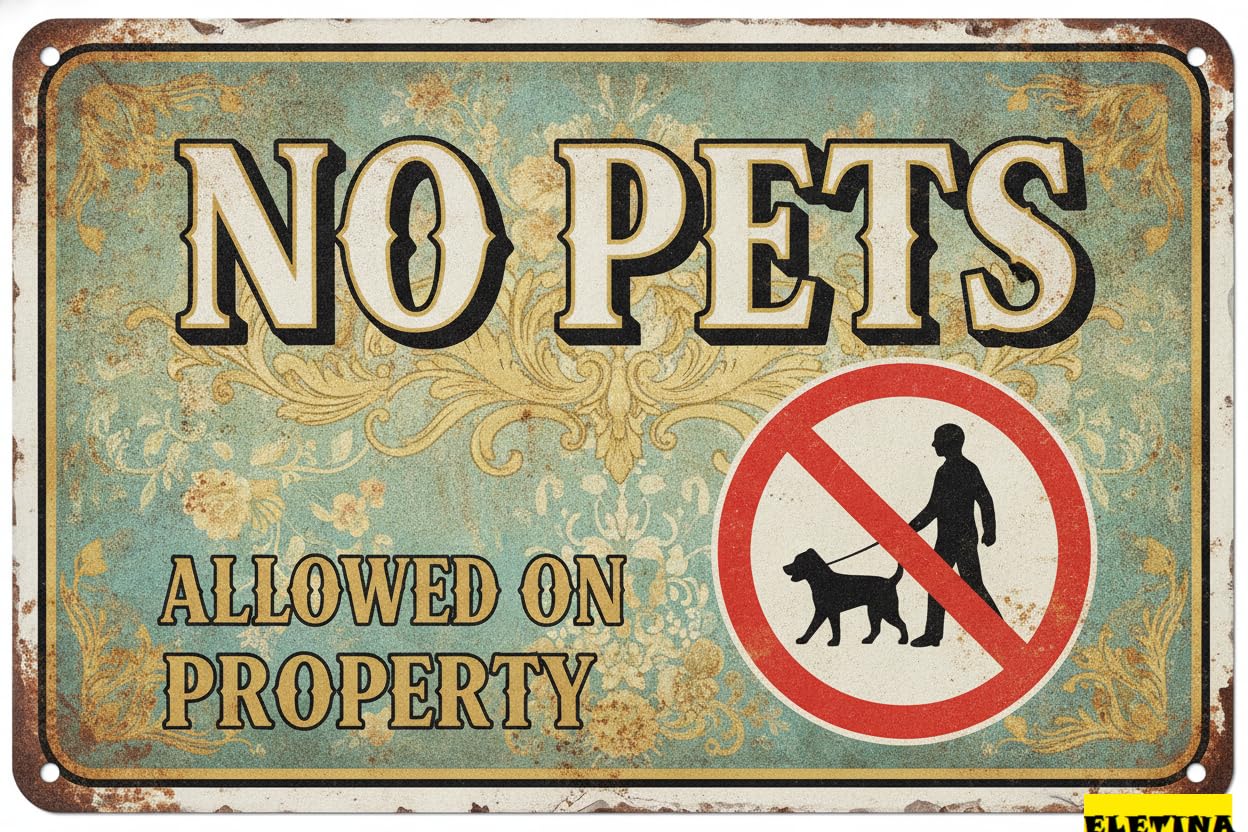 No Pets Allowed On Property Aluminum Warning Tin Sign UV Protected Waterproof Fade Resistant Trails Gardens 8x12in