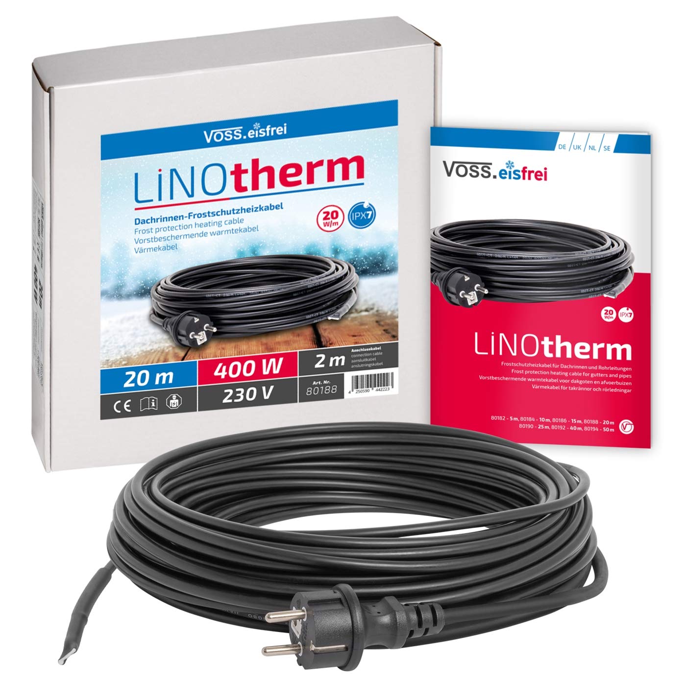 Cable Calentador Térmico, 20m, 400W, VOSS.eisfrei Linotherm, Cable Calefactor de tuberías