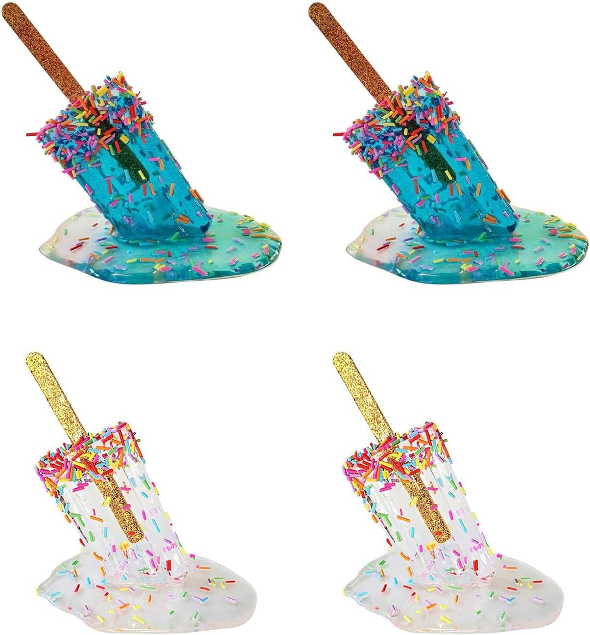 Yajuyi 4 Pieces Creative Resin Melting Sculptures Lovers and Cool Ornaments Bedroom Garden Decoration, Light Blue Clear