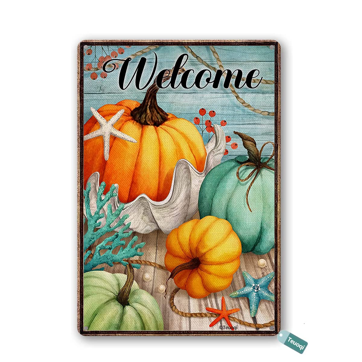 Kwqdozf As Pic Vintage Welcome Fall Pumpkin Nautical 8X12 Inch Tin Sign Home Decor Art Met