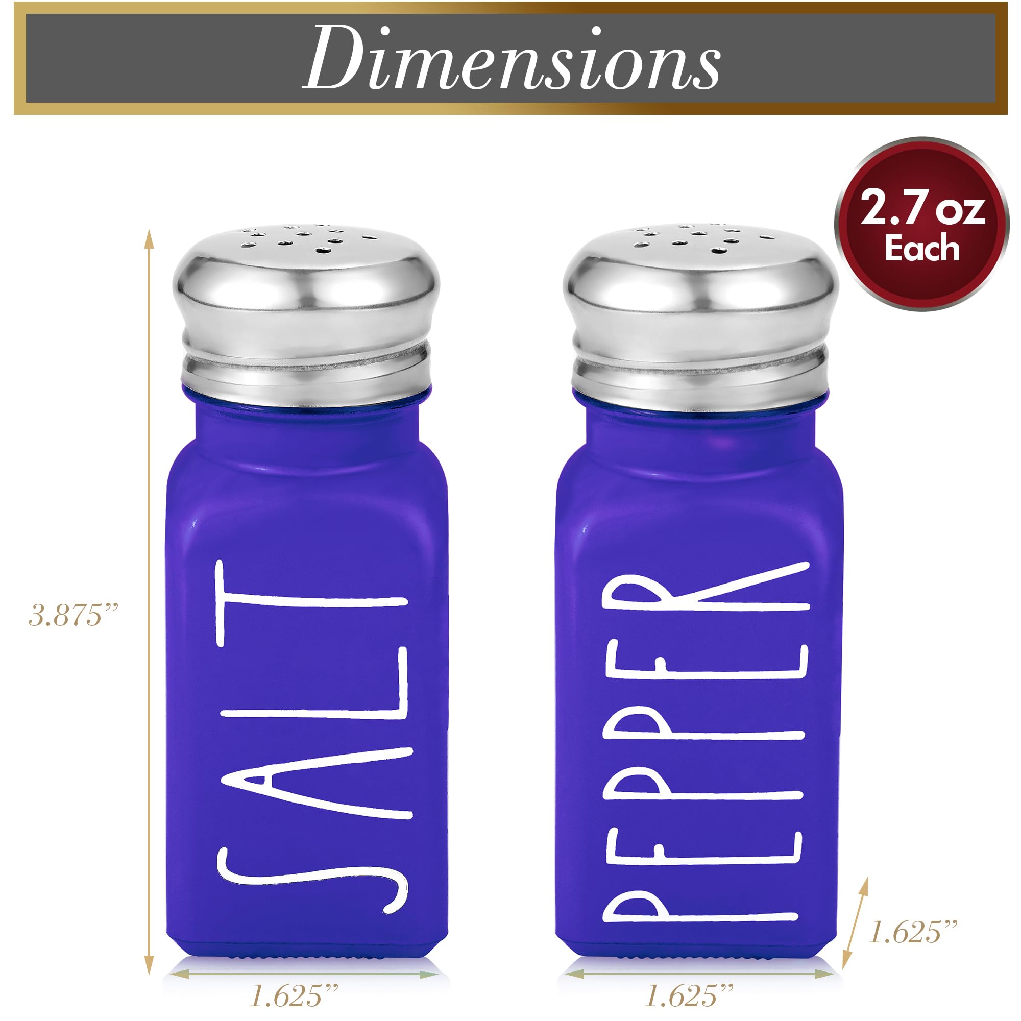 Brighter Barns - Juego de salero y pimentero morado – Decoración moderna de cocina de granja y accesorios – Bonito juego de sal y pimentero – Cocteleros de vidrio y tapas de acero inoxidable para el