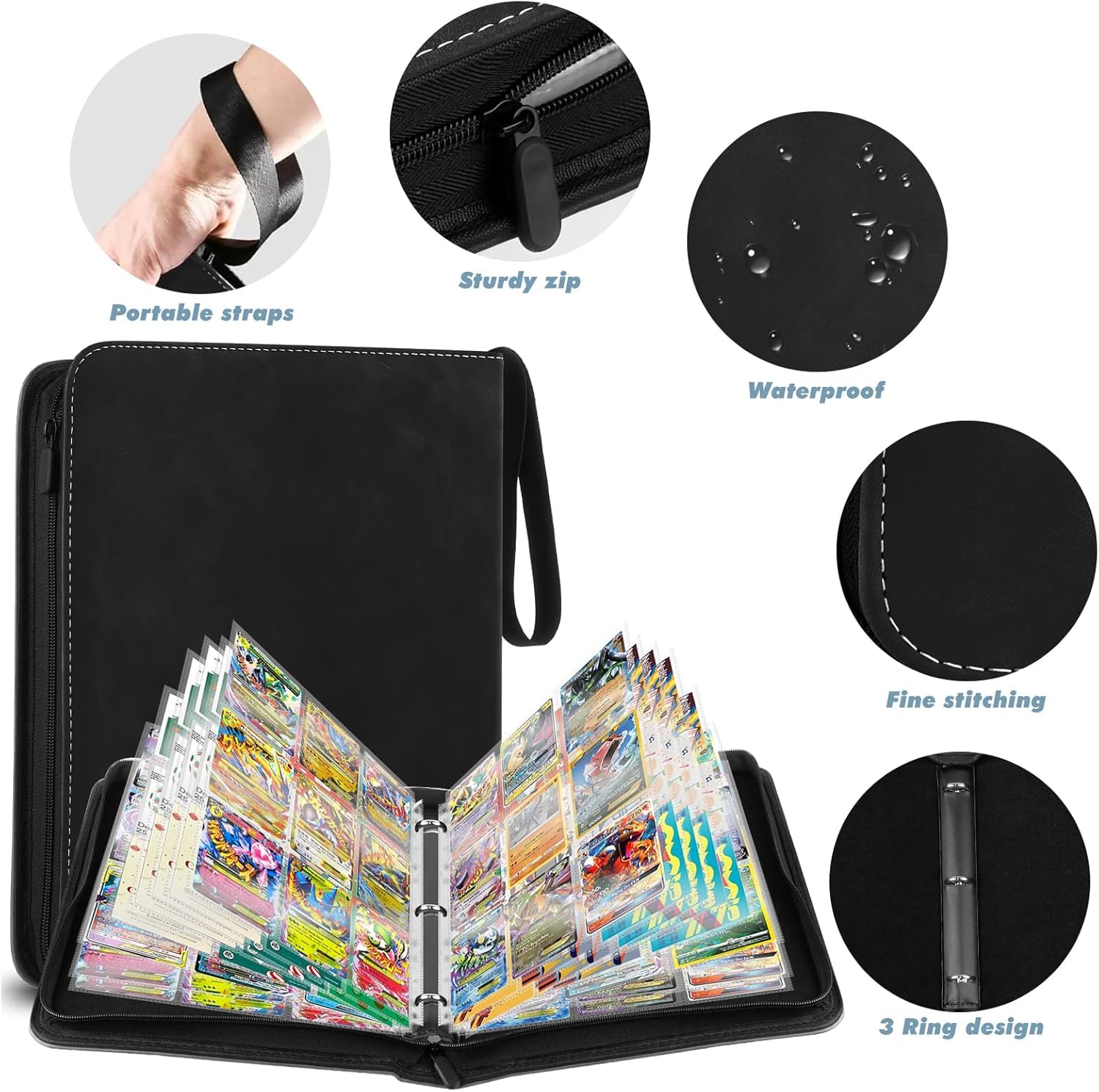 Album Cartas, Album para Cartas Magic, 900 Album Cromos, Álbum de Cartas Coleccionables, Carpeta Cartas Transparente, Negro - 4
