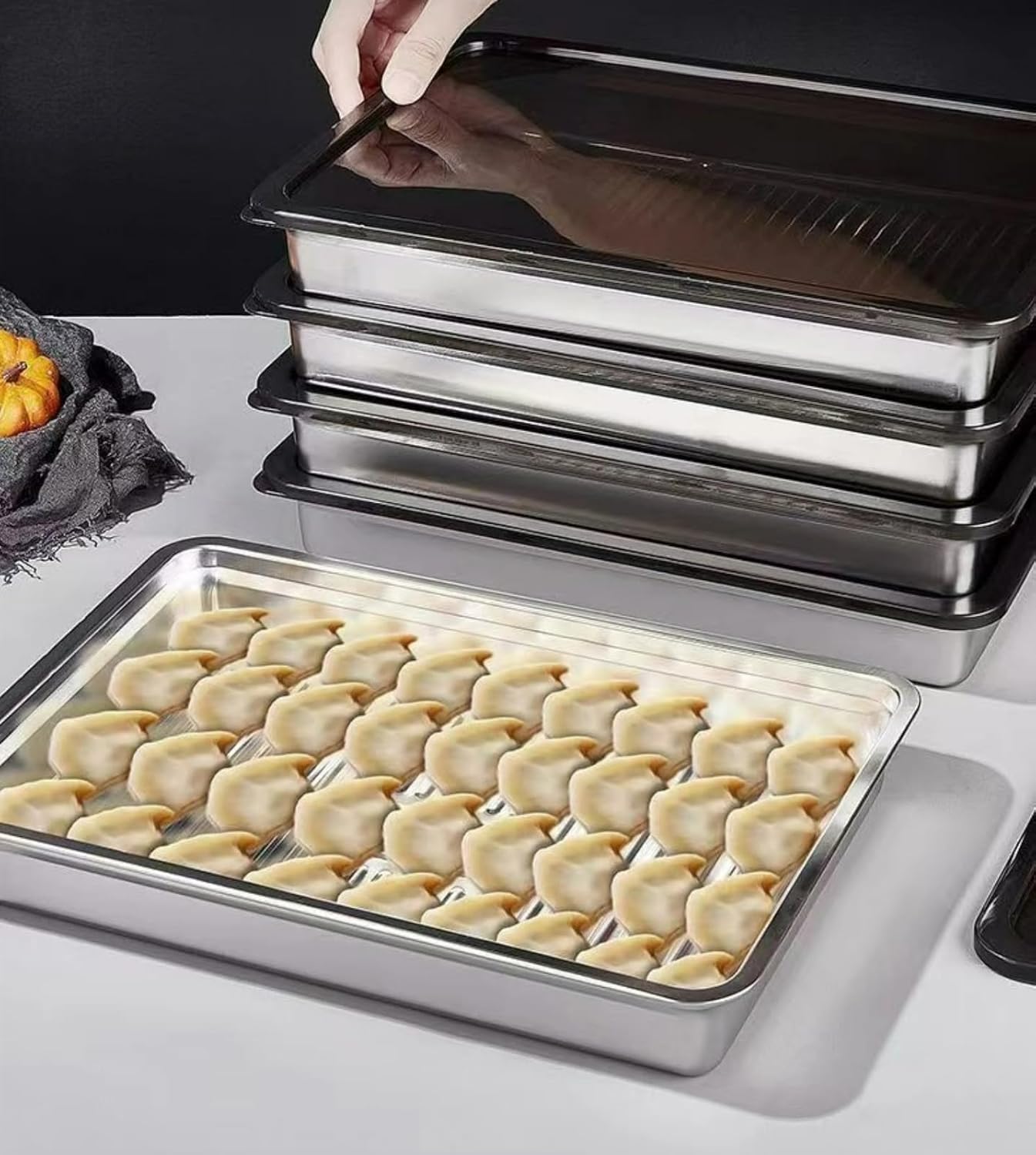 Stainless steel dumpling storage box, tray, fresh-keeping box, refrigerator, freezing special lunch box, 6 pieces