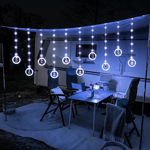Miniatura 9 de BLOOMWIN Decoraciones navideñas iluminadas para ventana, 10 pies, 120 luces LED de cortina de Navidad con copo de nieve, adornos de carámbanos LED,