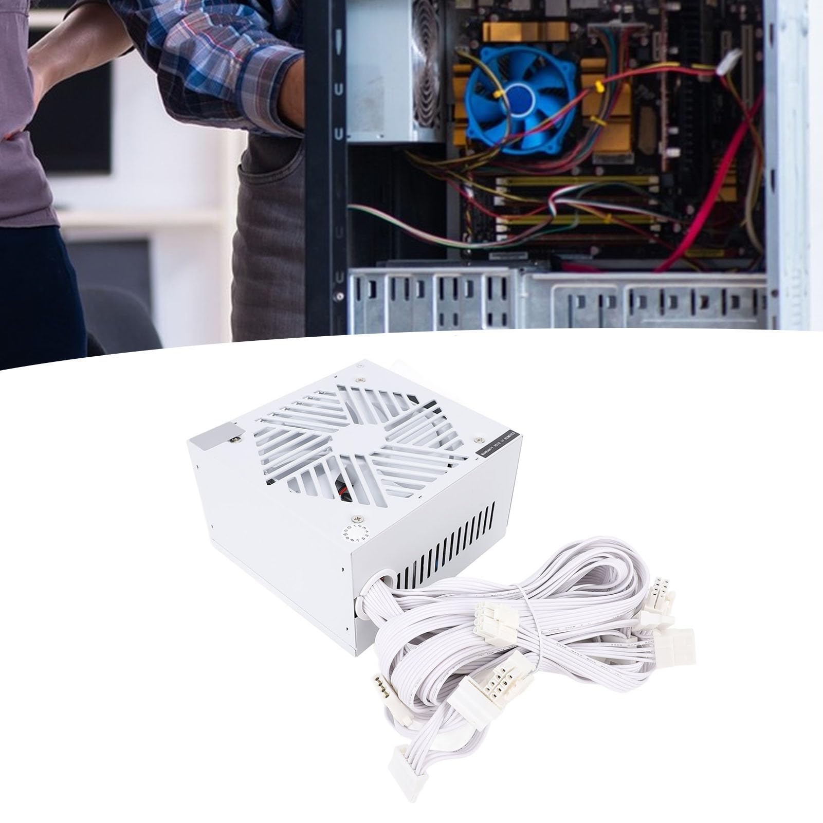 Emoshayoga Alimentatore ATX Modulare da 600 W con Controllo Intelligente della Temperatura per PC Costruito a Risparmio Energetico, Colore Bianco