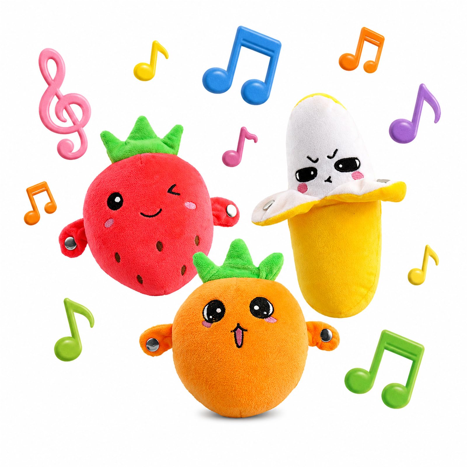 LLELEMAMO Interactive Music Plush Toy, Touch Activated Sensory Fruit Toy for Kids & Adults, Dual-Mode Skin-to-Skin Musical Interaction, Soft Carrot Stuffed Animal Gift for Boys Girls (3Pcs)