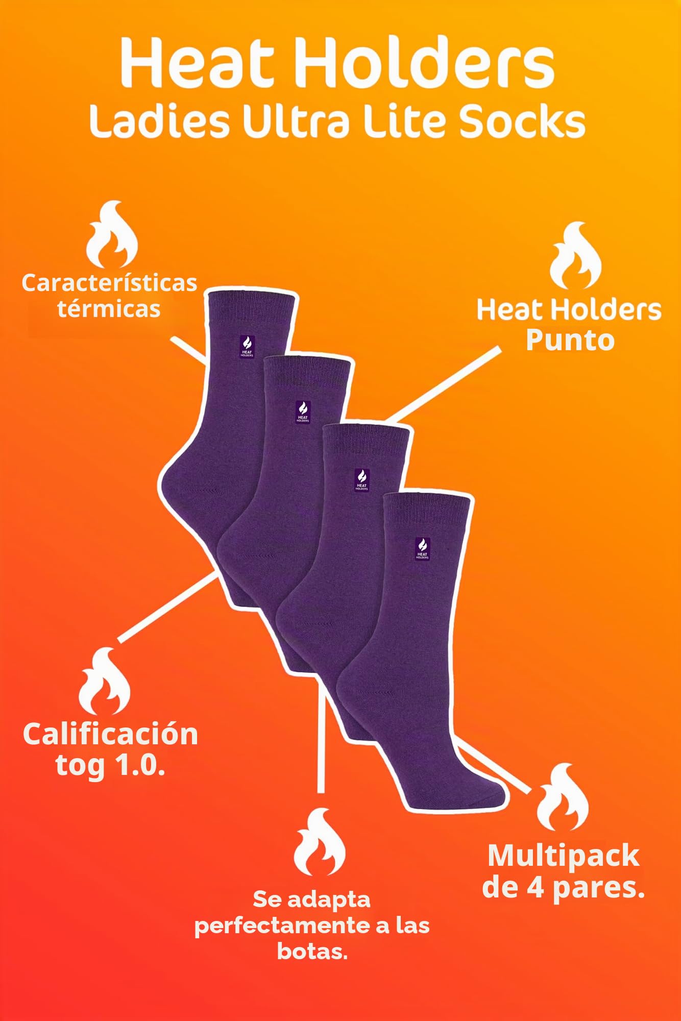 HEAT HOLDERS Ultra Lite - Paquete múltiple de 4 pares de calcetines térmicos para mujer, calcetines ultra delgados y cálidos para calcetines de vestir en invierno