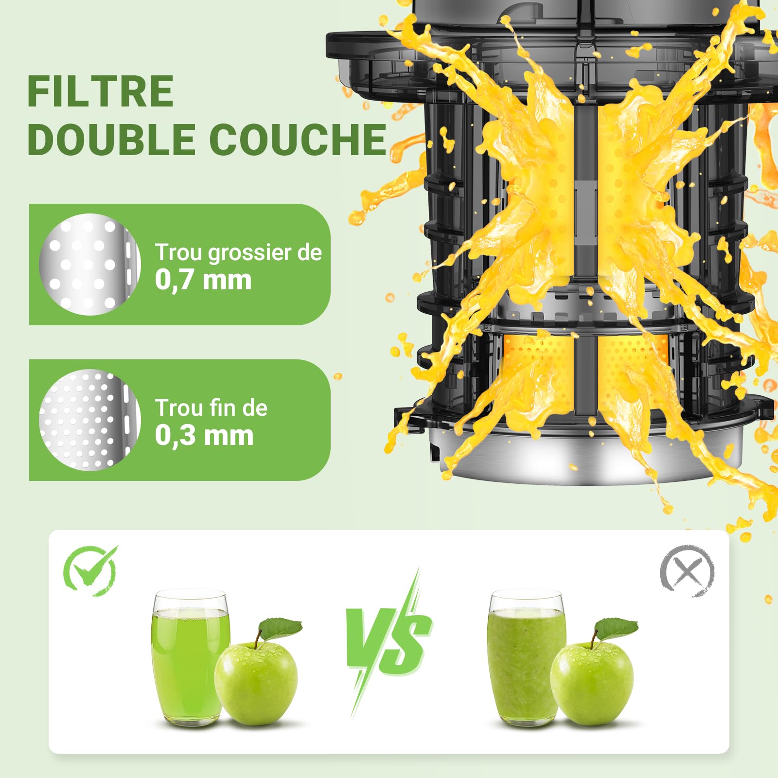 AMZCHEF Extracteur De Jus Pour Fruits Entiers 80MM - Centrifugeuse Sans BPA 200W - Avec Tarière Améliorée, Filtre Double Couche, Moteur Silencieux - Noir