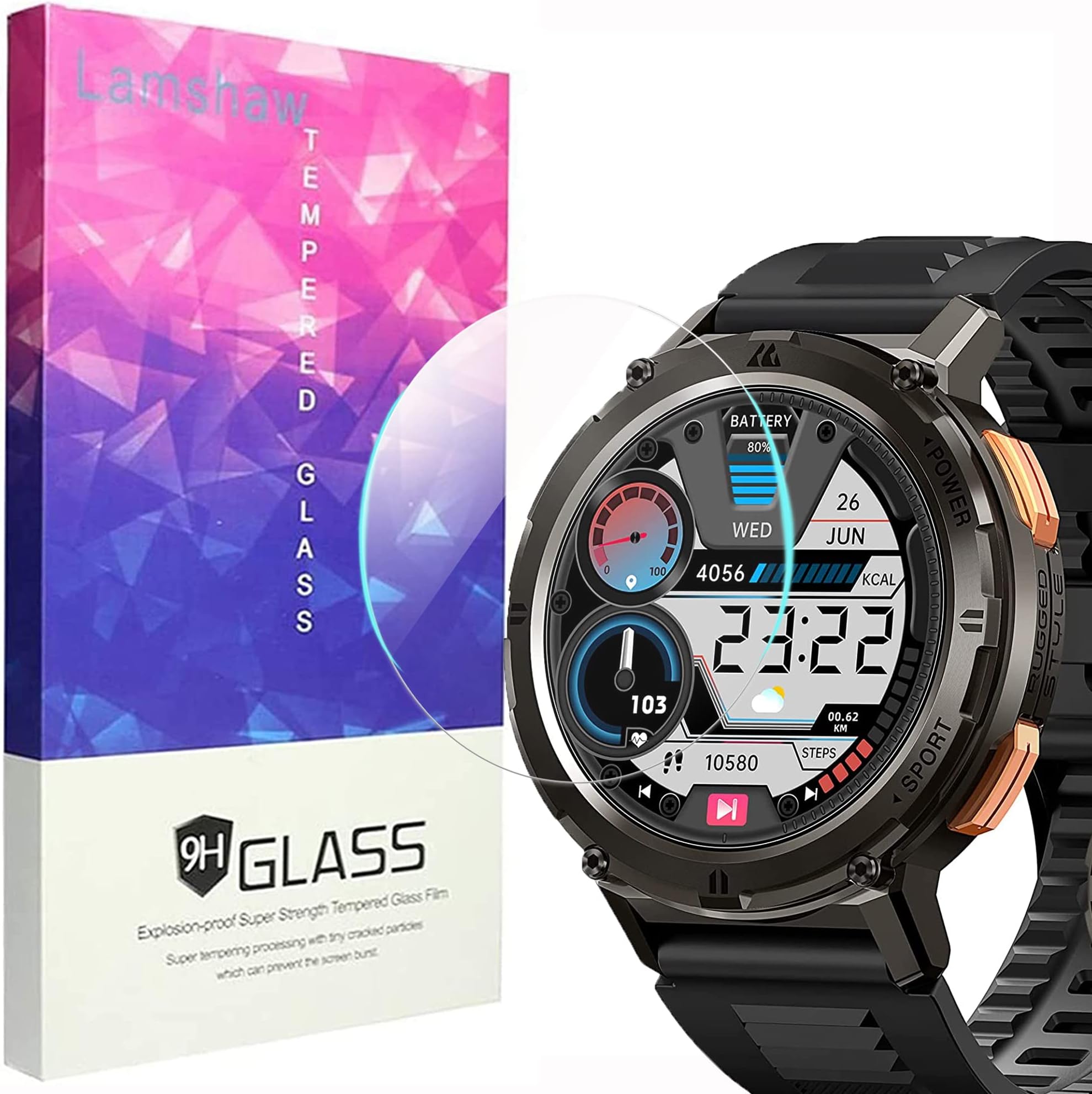 Compatible for AMAZTIM T2 Smart Watch Screen Protector, [3 Pack] 9H Tempered Glass Screen Protector Film Compatible for AMAZTIM T2 1.43" Ultra HD AMOLED Smart Watch / KOSPET Tank T2 Smart Watch (3