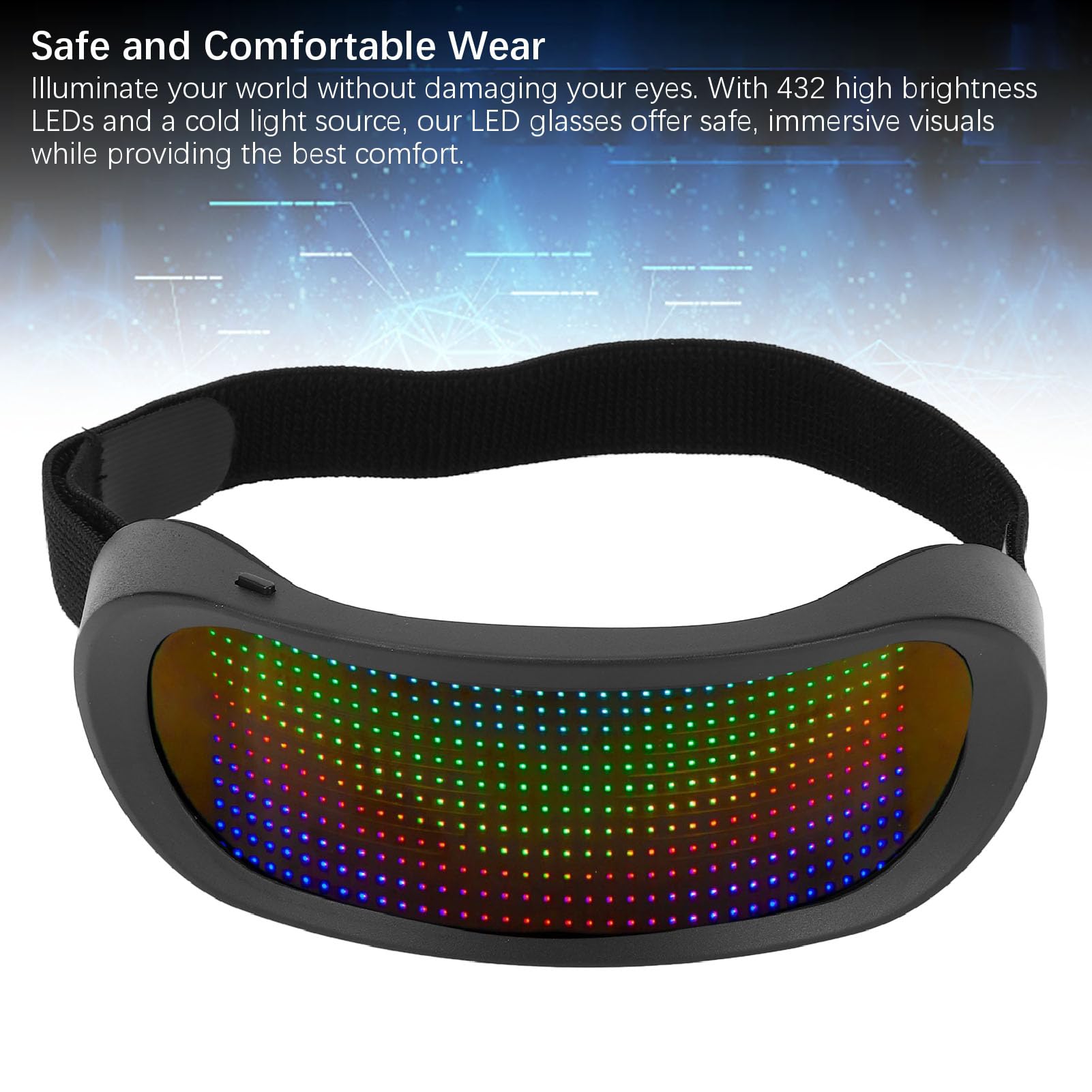 Cryfokt Gafas LED sin Marco de 12x36, Sincronización de Ritmo de Micrófono, Gafas Luminosas Portátiles a Todo Color para Eventos Musicales y Festivales