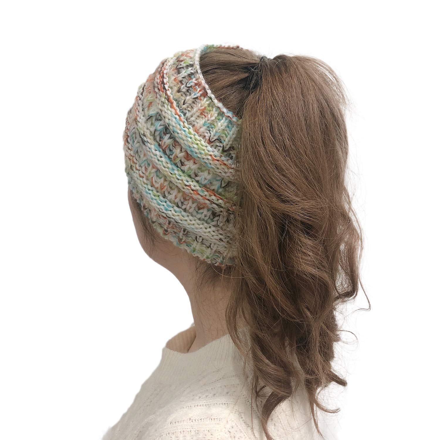 Gorro Beanie de Punto cálido Sombrero de Mujer, Soft Stretch Cable Knit Messy High Bun Ponytail Beanie Hat