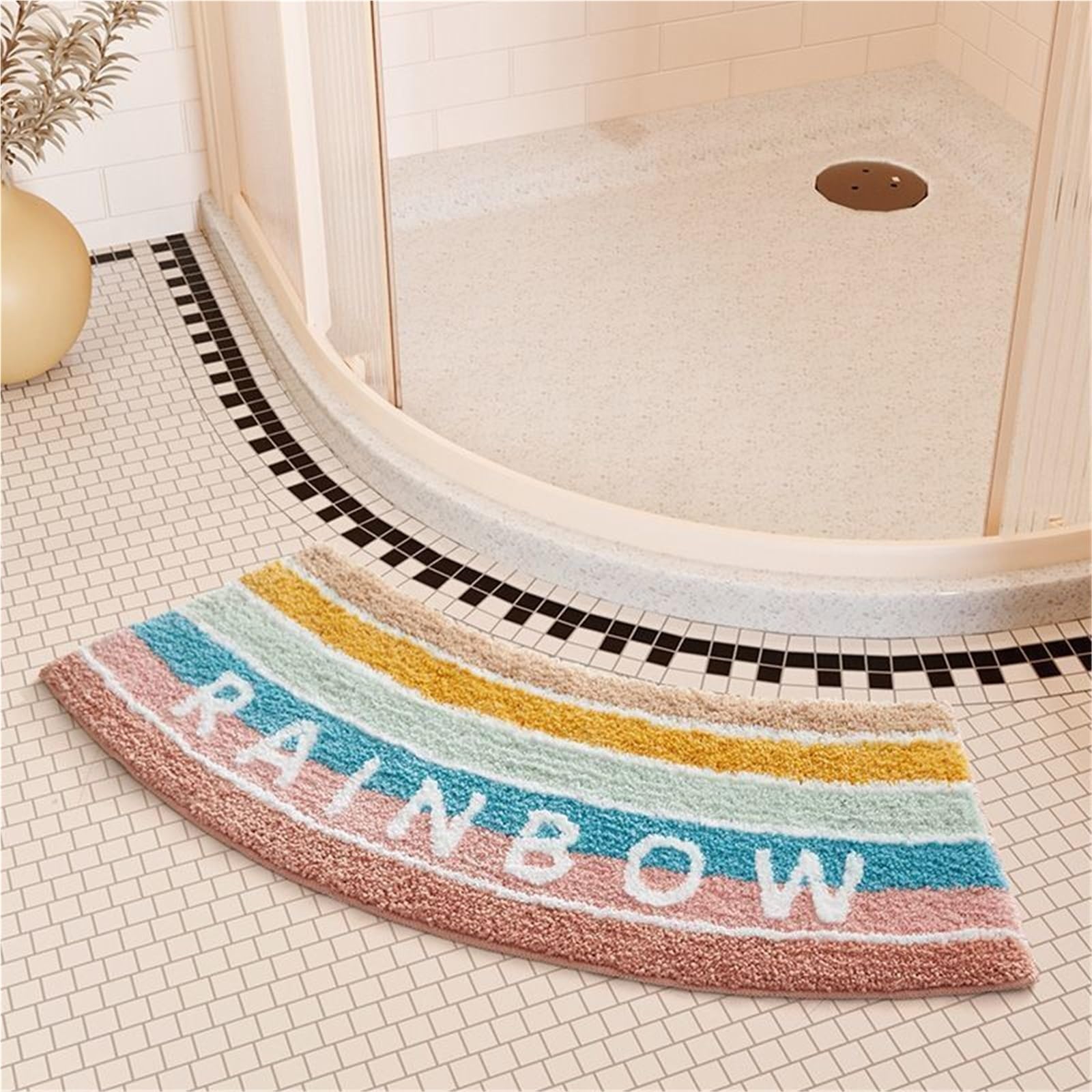 Kortran Rainbow Soft Curved Floor Mats Curved Foot Mats Bathroom Mats Curved Bathroom Mats Fast Water Absorption (Beige 42X100cm)(,40X75cm)