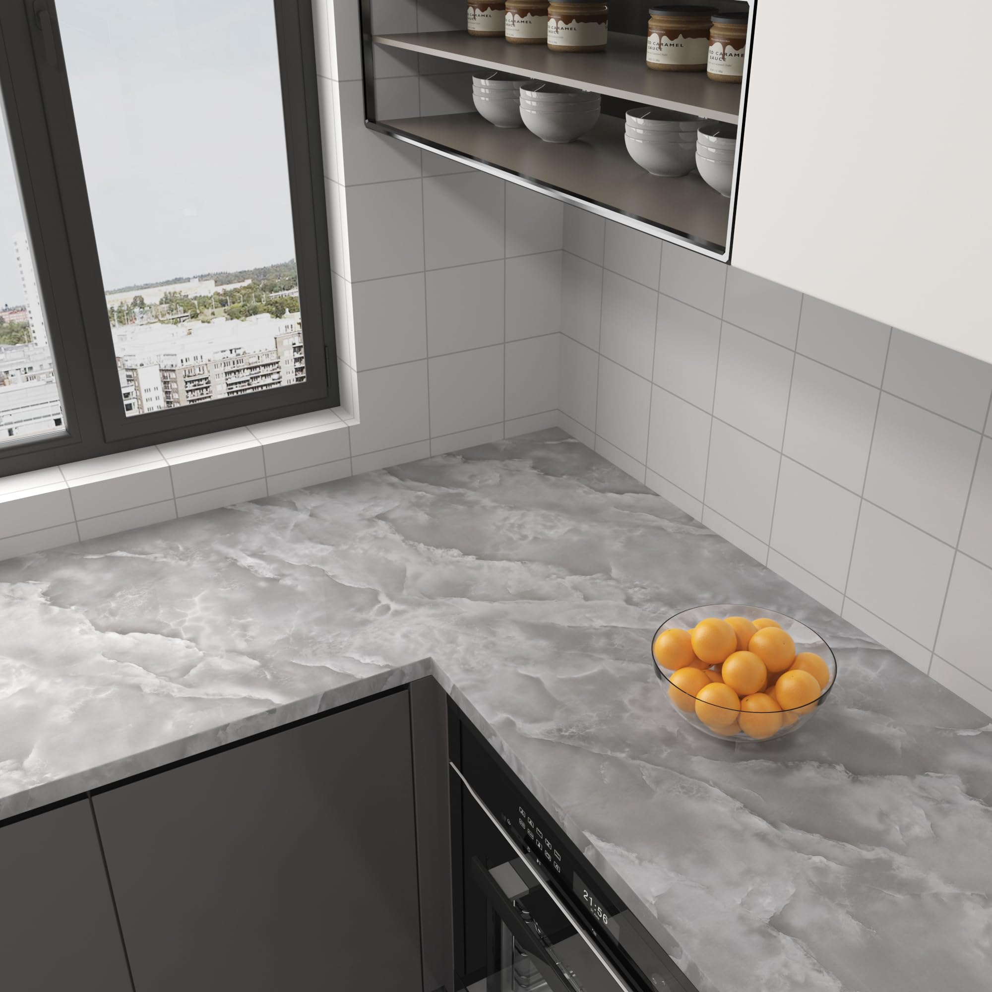 JSEVEM 80CM×6M Grigio Bianco Marmo Nuvola Carta da parati