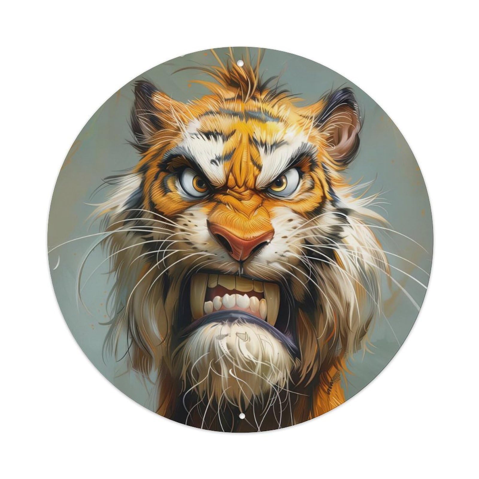 Animal Poster Angry Tiger Vintage Metal Tin Sign Plaque Wall Decor for Cafe, Club, Garden Round Metal Poster 8x8Inch