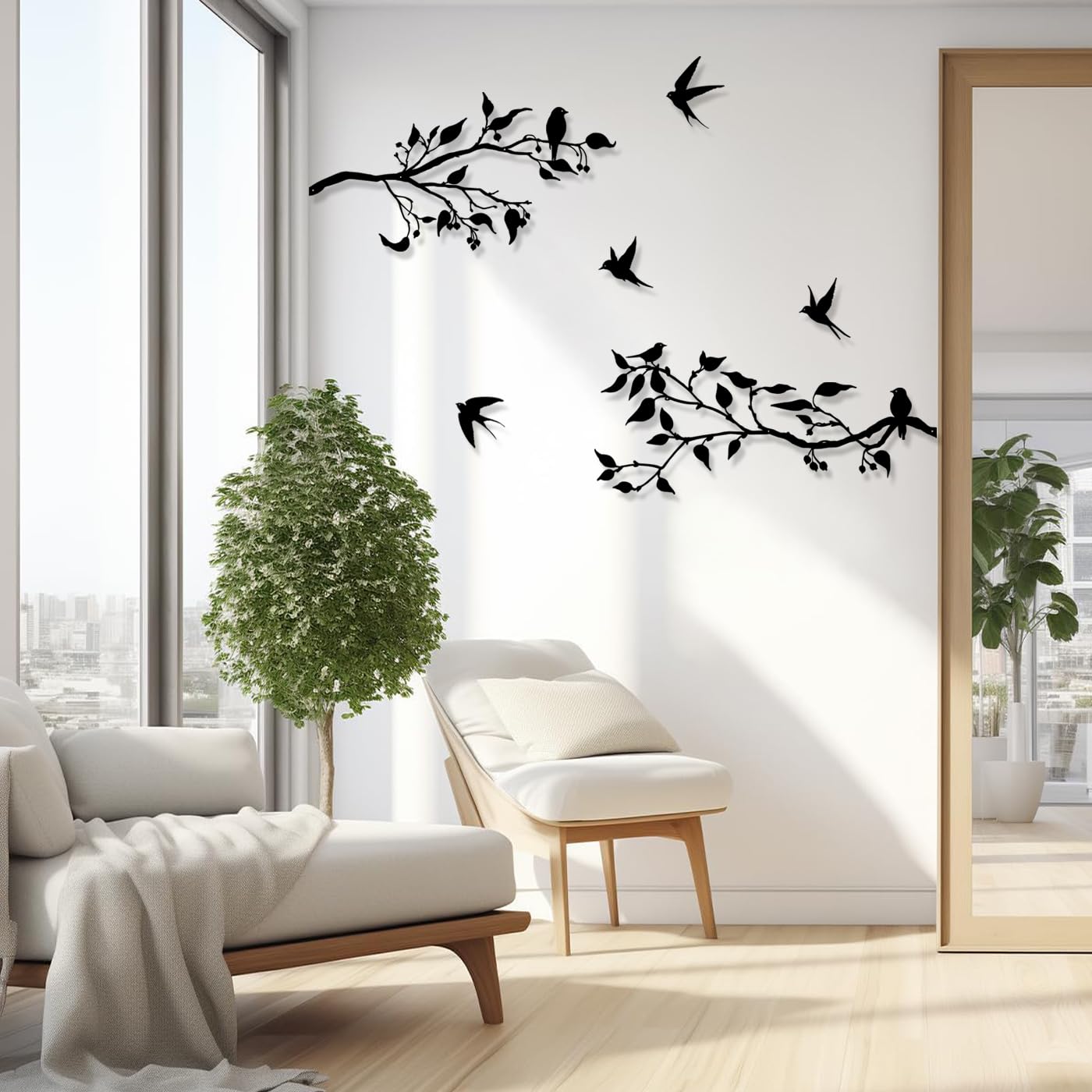 Pduoduo 2 pezzi Decorazione da parete con uccelli in metallo con foglie da appendere con uccelli,Uccelli in metallo,decorazione da parete con foglie nere con uccello,decorazione rustica da parete