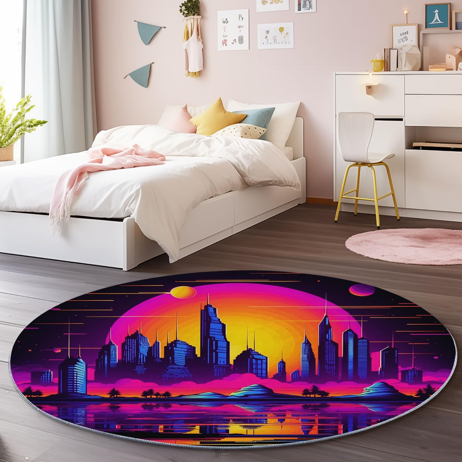 Tapis rond antidérapant doux 60cm galaxie violet lavable machine