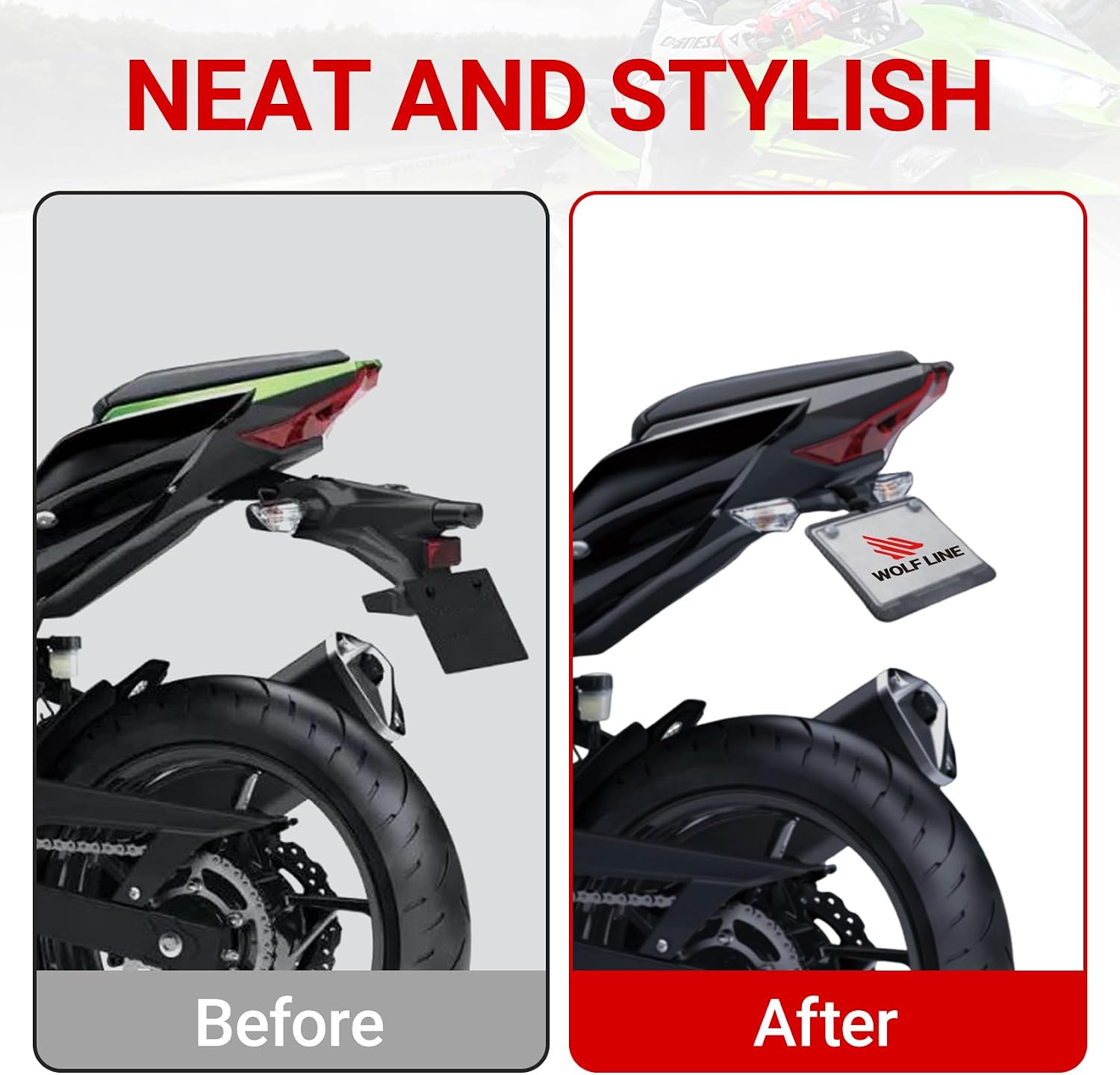 Motorcycle License Plate Bracket for Ninja 500 EX500 2024-2026, Ninja 400 Z400 2018-2023, Ninja 250 2018-2023, Fender Eliminator With LED Light, Tail Tidy License Plate Holder Mount