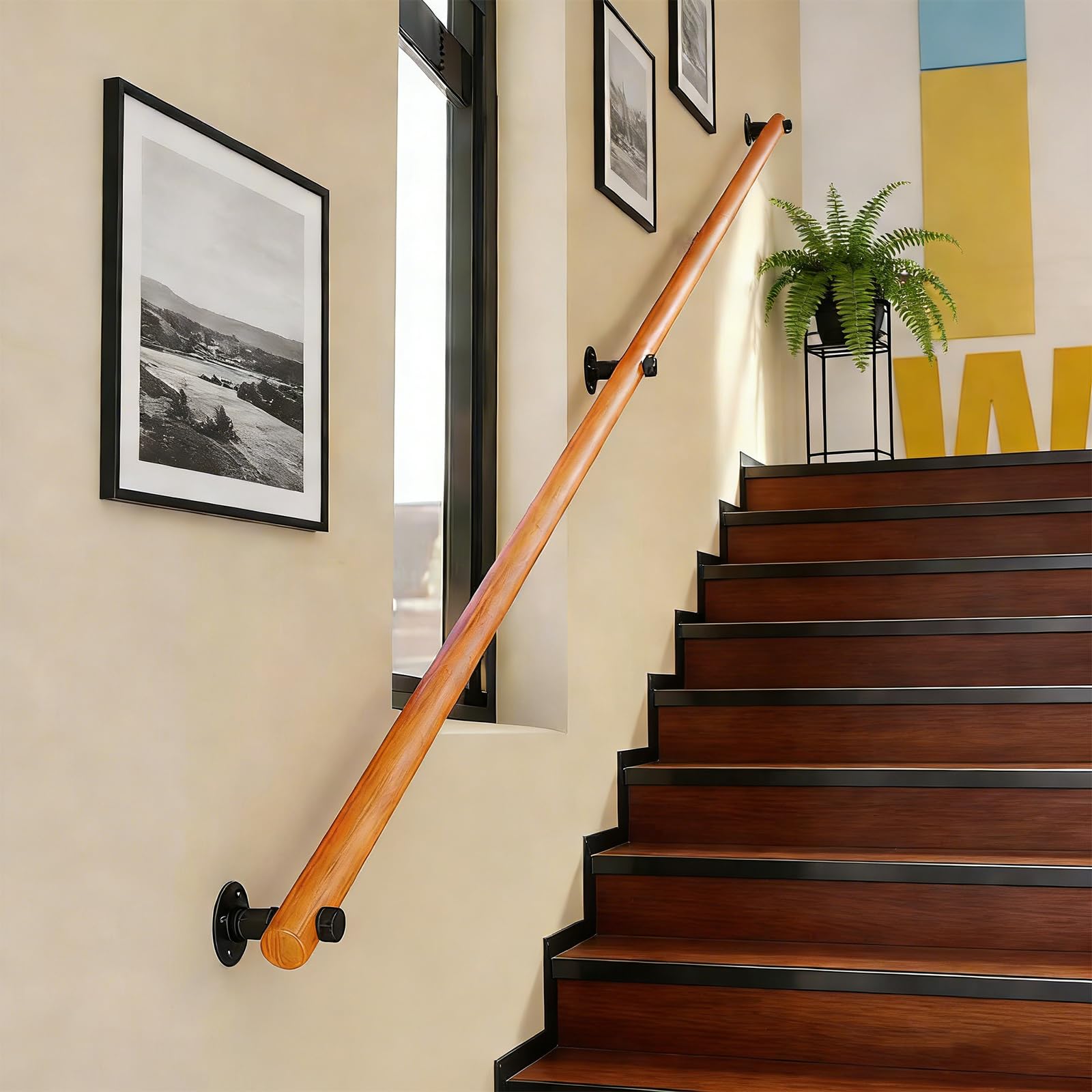 Wood Staircase Handrails, Home Against The Wall Indoor Loft Elderly Railings Hand Rail Corridor Support Rod, Wooden Stair Baluster, Complete Kit (C, 80cm/31.4in)