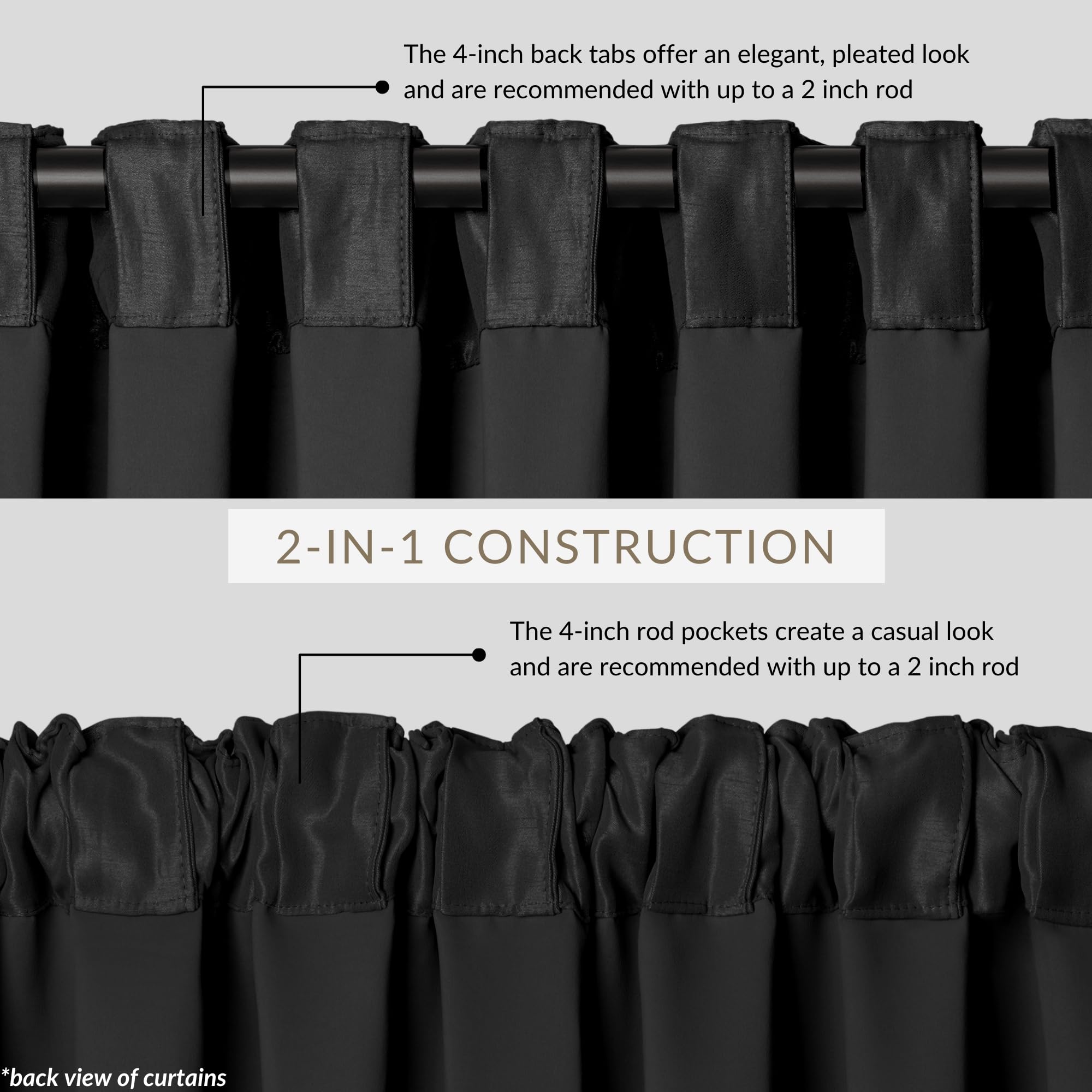 Elrene Energy Efficient Room Darkening Rod Pocket Window Panel, 100% Polyester, Black, 52" x 95" (1, W 52" x L 95" (1 Panels) - Image 2