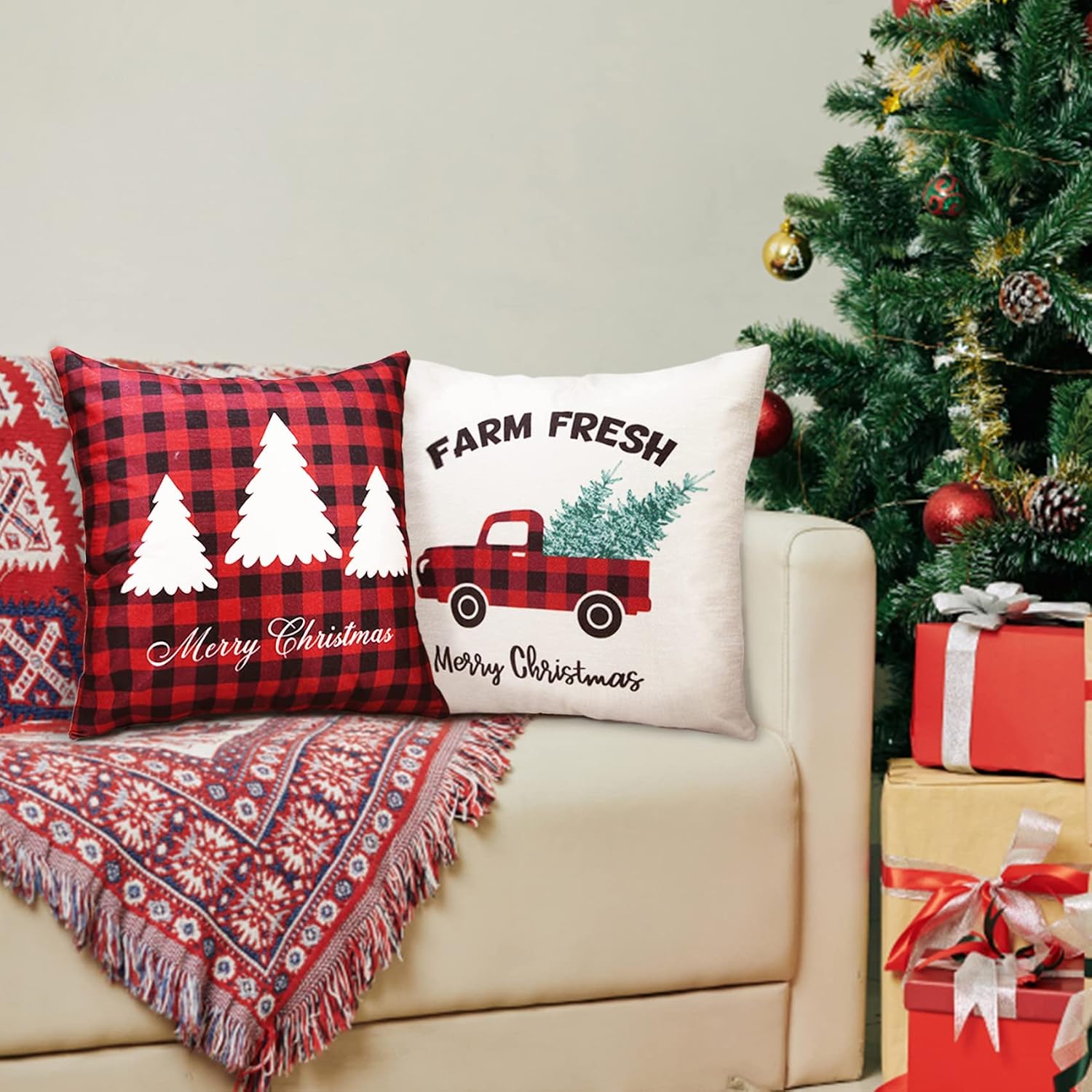 Korlon 4 Pcs Christmas Pillow Covers