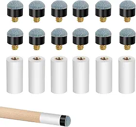 Conjunto de substituição de 18 peças de pontas de bilhar de 12 mm, 6 peças de virolas brancas para taco de sinuca e 12 peças de pontas de taco de sinuca, azul