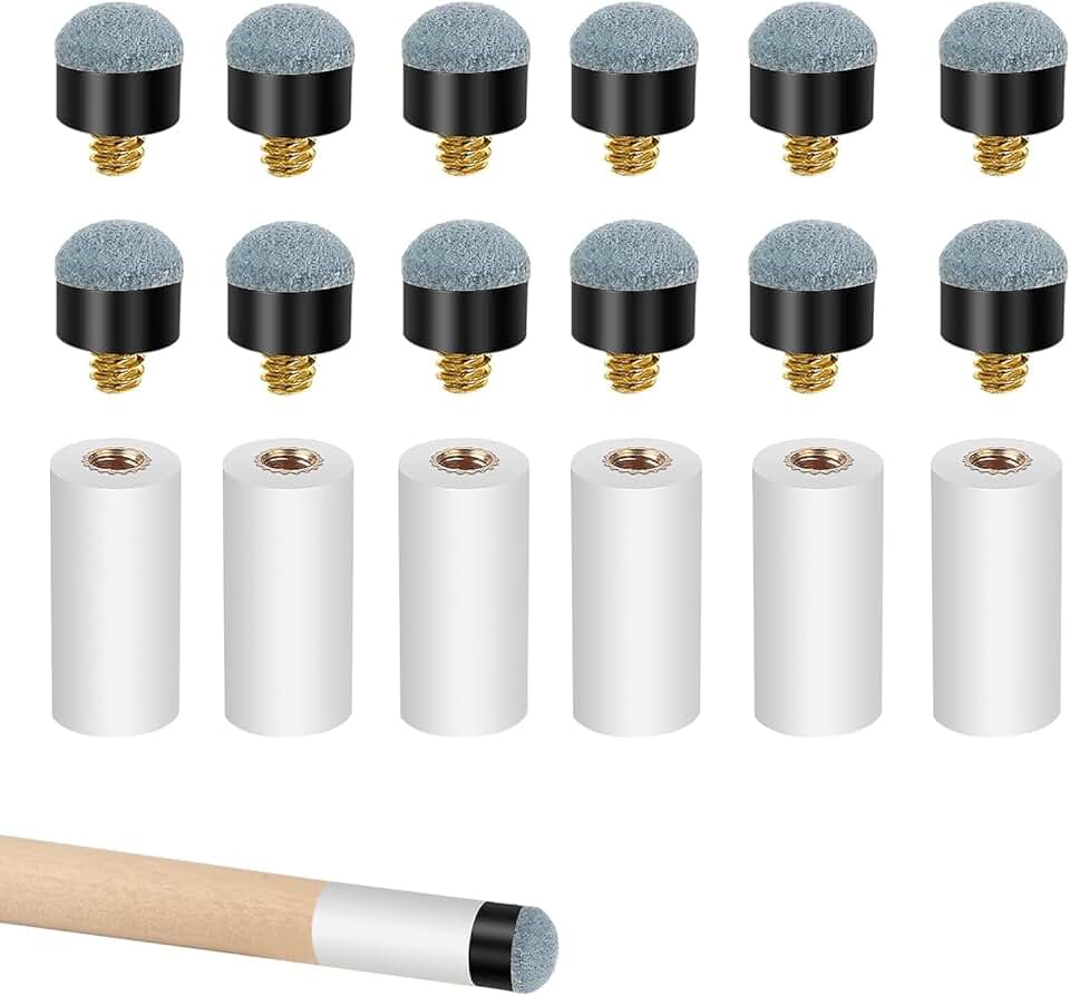 Conjunto de substituição de 18 peças de pontas de bilhar de 12 mm, 6 peças de virolas brancas para taco de sinuca e 12 peças de pontas de taco de sinuca, azul