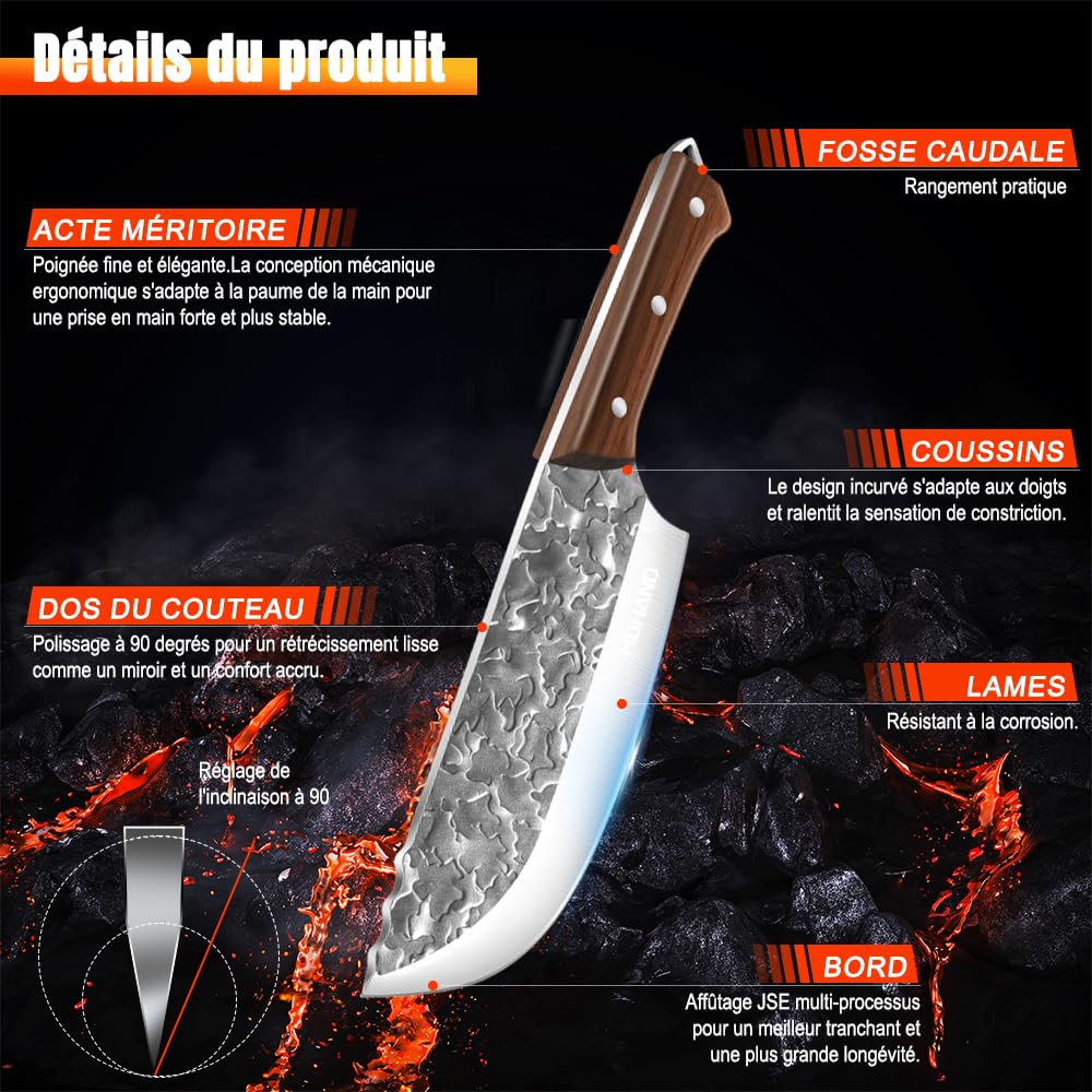ZENG Set de 4 Couteaux de Cuisine Professionnel, Couteau Chef, Légume, Désosseur, Fusil – Malette Couteaux Professionnel Noire, Pour Cuisine et Extérieur