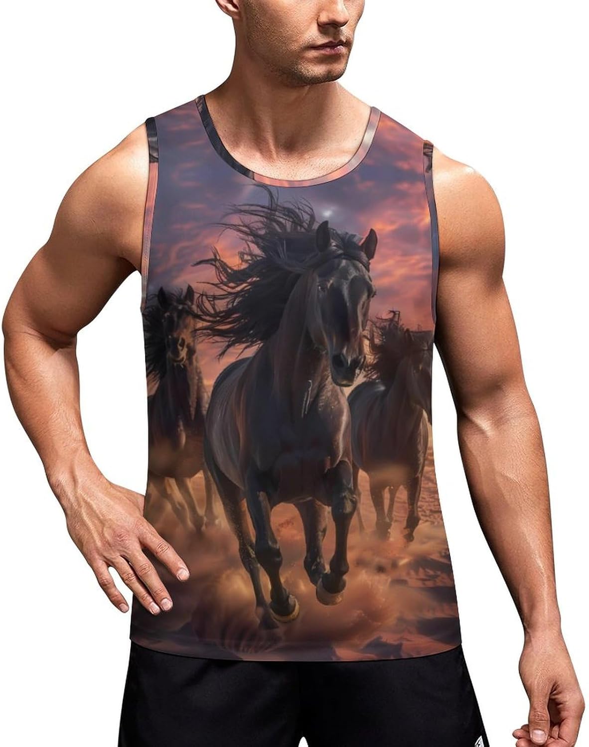 Horse Wild Animal Pattern Men's Tank Top Sleeveless Muscle Shirts Vest Beach T Shirts for Workout Gym