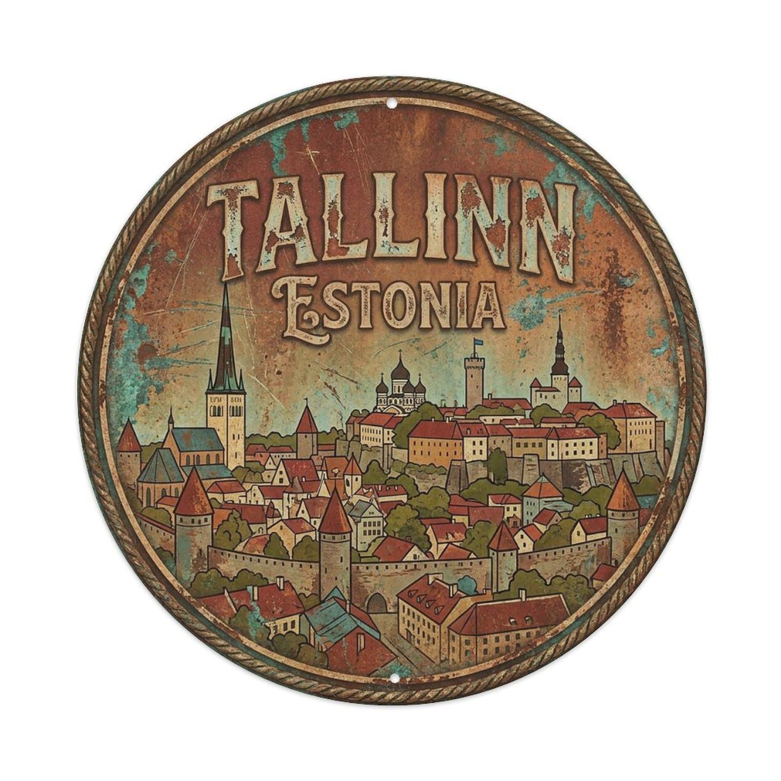 Vintage Travel Estonia Tallinn Vintage Metal Tin Sign Plaque Wall Decor for Cafe, Club Bar, Office, Garden Metal Poster 8x8Inch