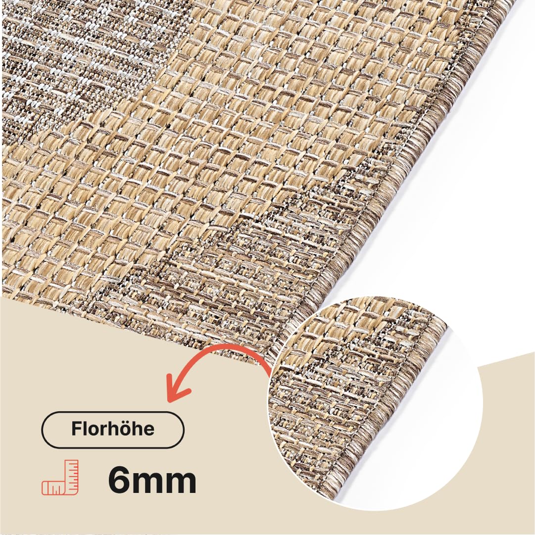 TAPISO Yucana Tapis d'Extérieur Tissage Plat Robuste Résistant aux Rayons UV Imperméable Tapis Intérieur & Extérieur Balcon Terrasse Marron Crème Motifs Abstraits Moderne 160 x 230 cm
