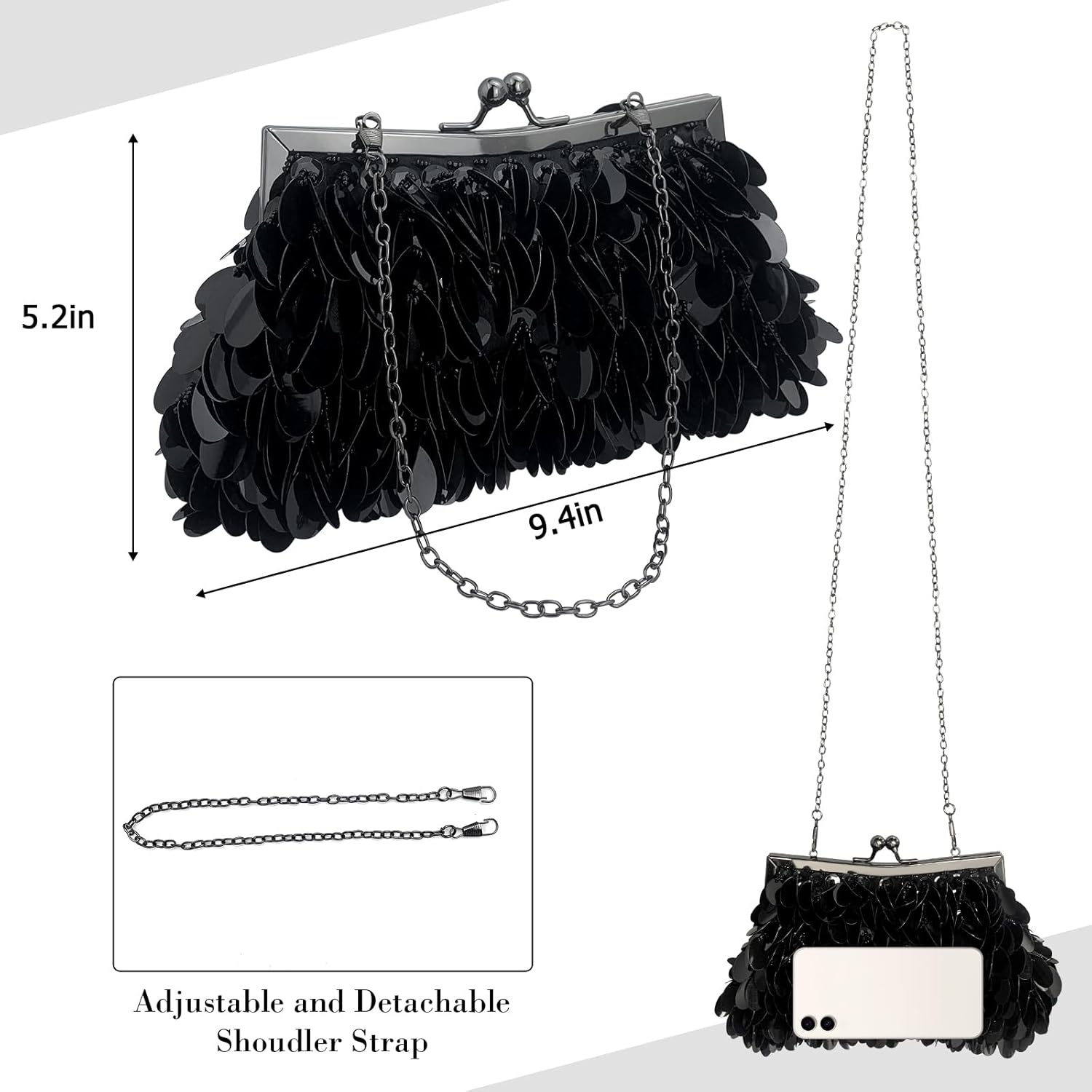 KOLODOGO Sparkly Evening Clutch Purse for Women Elegant Sequined Party Bag, Glam Wedding, Prom, Cocktail Night Out Clutch - Image 4