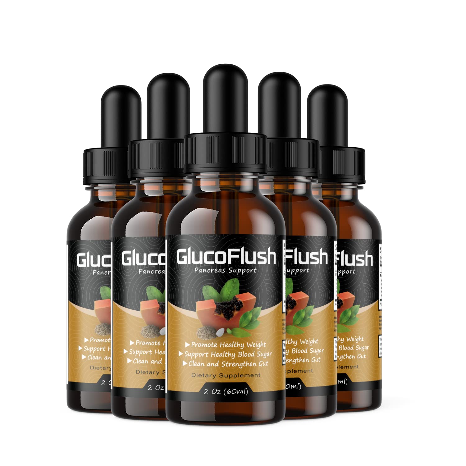 Glucoflush Healthy Sugar Support Supplement, Supports Healthy Function, Advanced Formula Glucoflush Pancreas Support Drops (5 Pack)