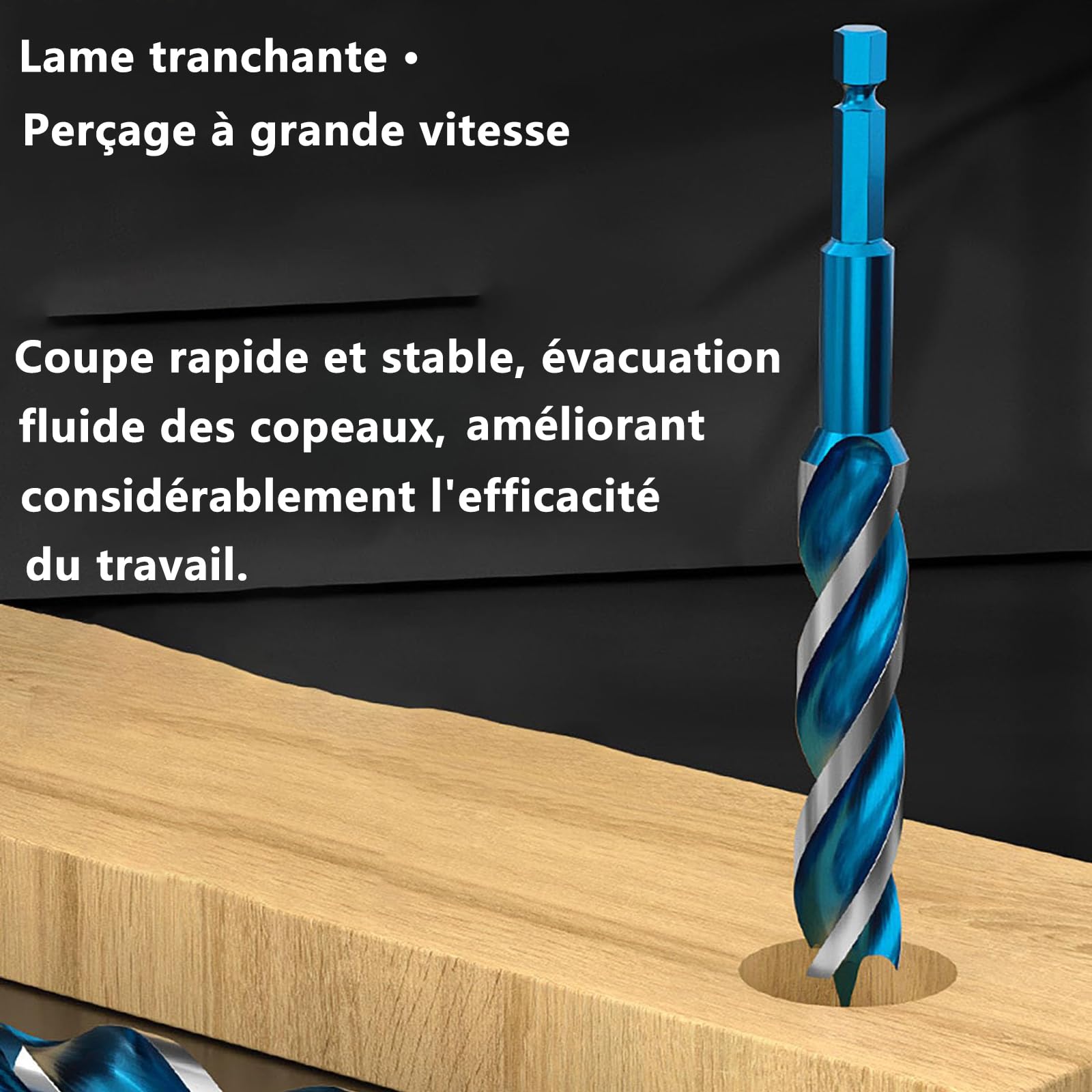 Lot de 8 foret bois hélicoïdaux –Tige hexagonale 6,35 mm – 8mm à 22mm – Foret à bois hélicoïdal adapté au bois dur et au bois tendre