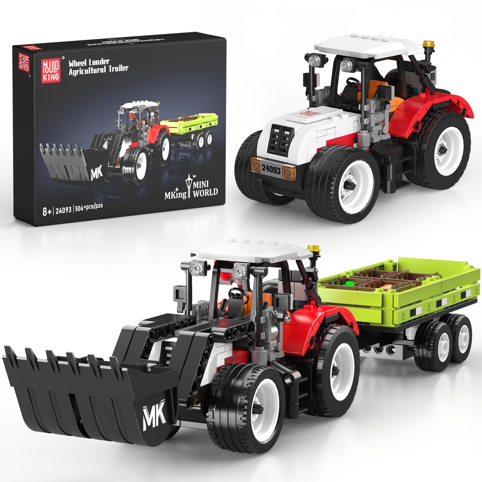 Mould King 24093 City Traktor mit Anhänger Bausteine - Bauernhof 3-in-1 Spielzeug mit Traktor - Geburtstagsgeschenk für Jungen und Mädchen ab 8 Jahren(504Teile)