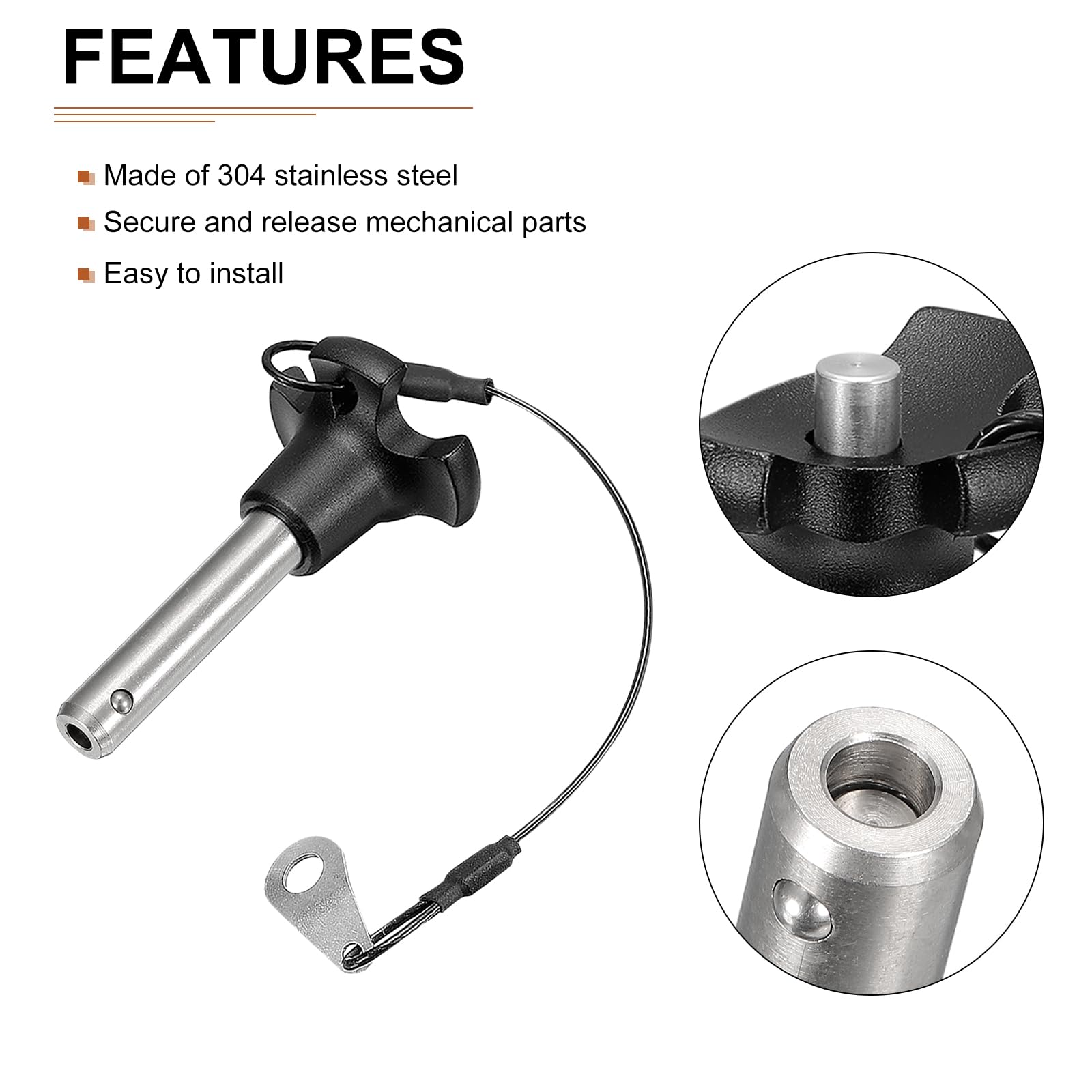 DTGN 8mmx31mm(DxL) Quick Release Pin - Good for Quickly Connecting Hooking Up Components - 304 Stainless Steel Triangular Push-Button Ball Locking Pins with Wire - Silver - Image 3