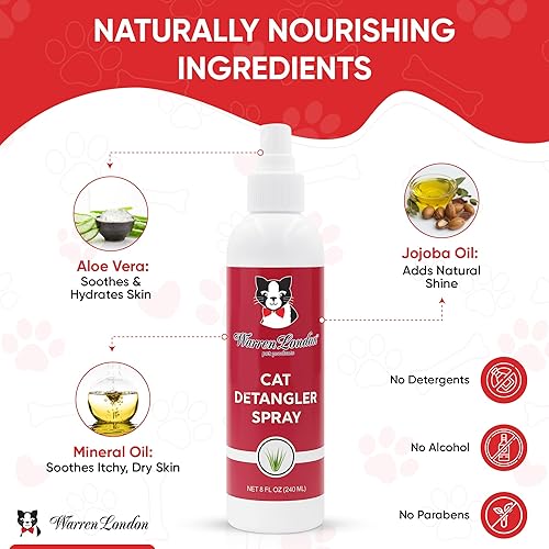 Miniatura 4 de Warren London Paquete de spray desenredante para gatos con cepillo de clavijas para cabello enmarañado Acondicionador sin enjuague para mascotas