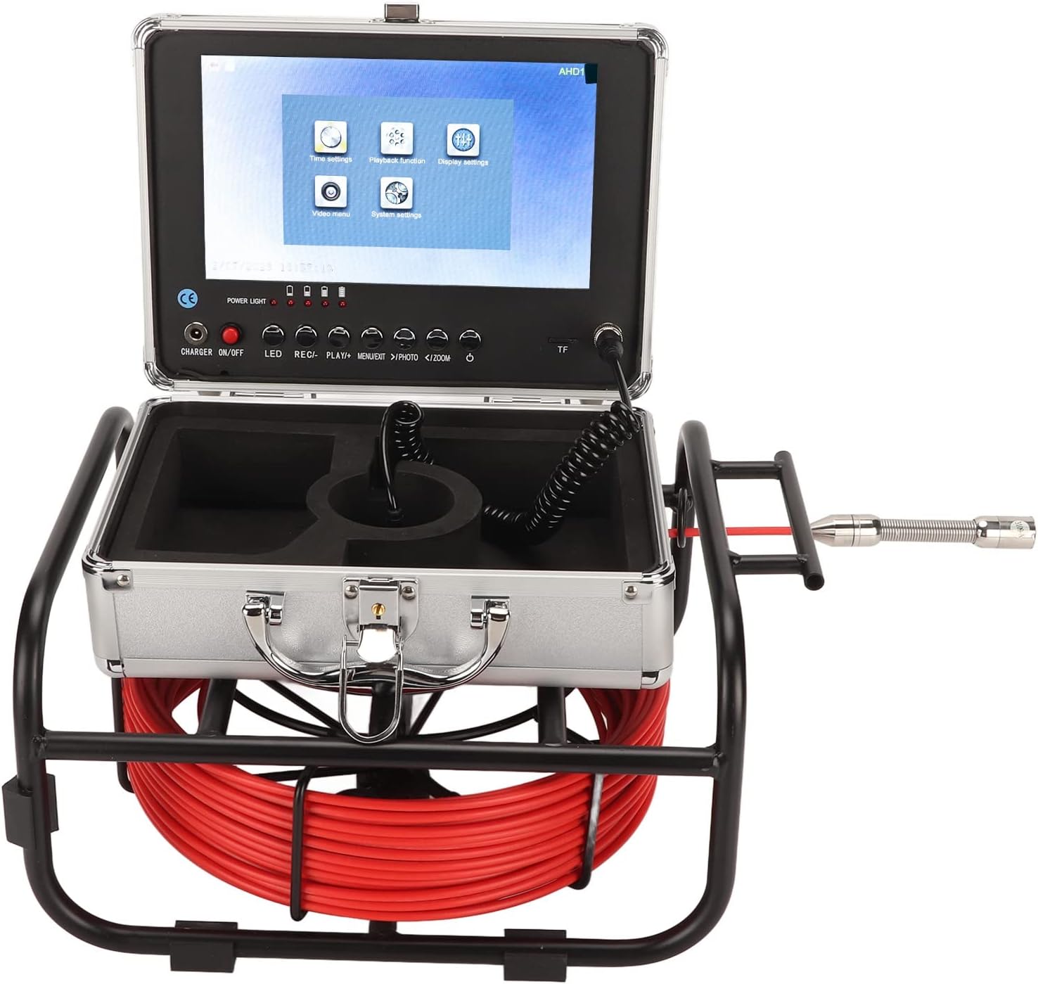 Pipe Endoscope Camera, 17mm Dia 9in LCD Display Sewer Camera Convenient 100-240V 8 Adjustable LED Light for Industrial Machinery (F951DC17-50M UK Plug)