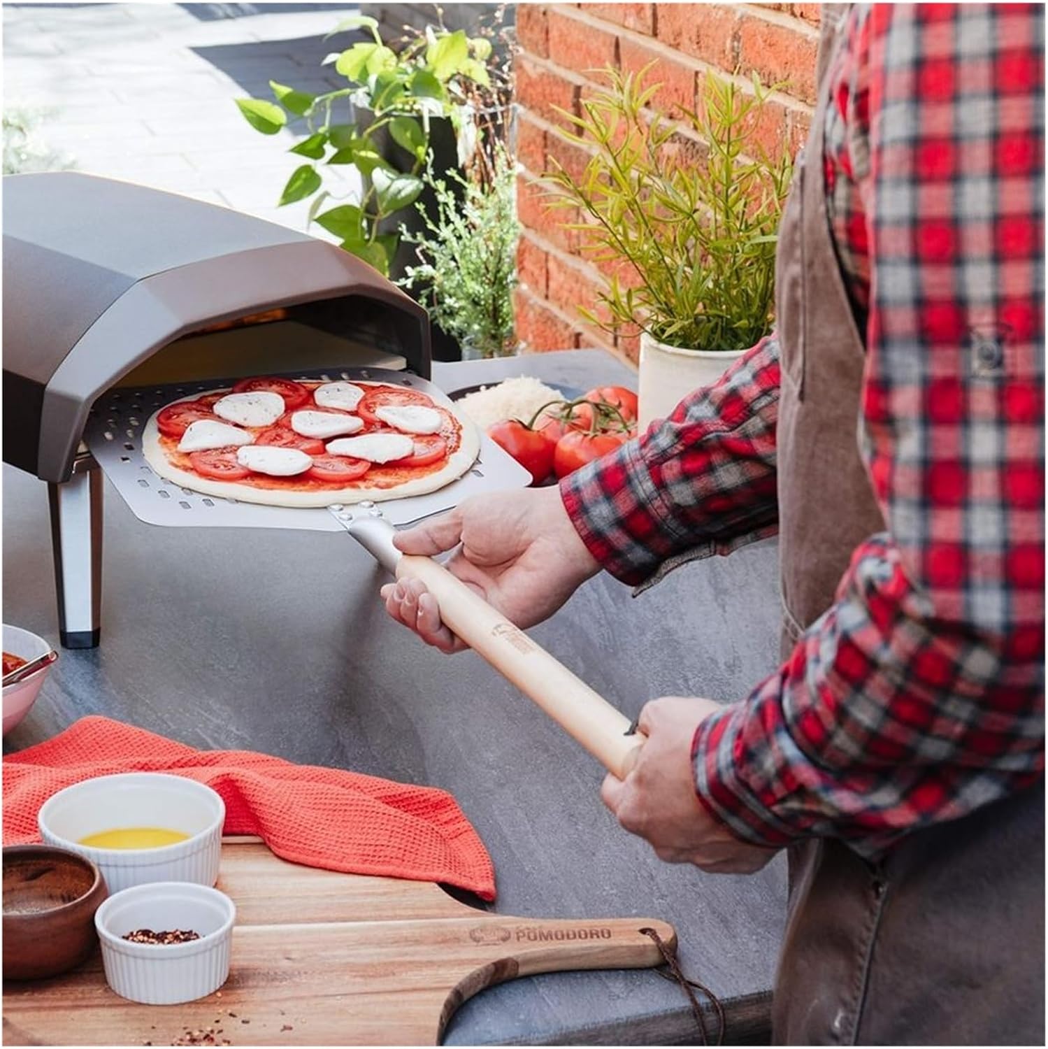 Pizza Peel Aluminum, 12 x 14Inch, with Detachable Wood 49Inch Long Extendable Handle for Easy Storage