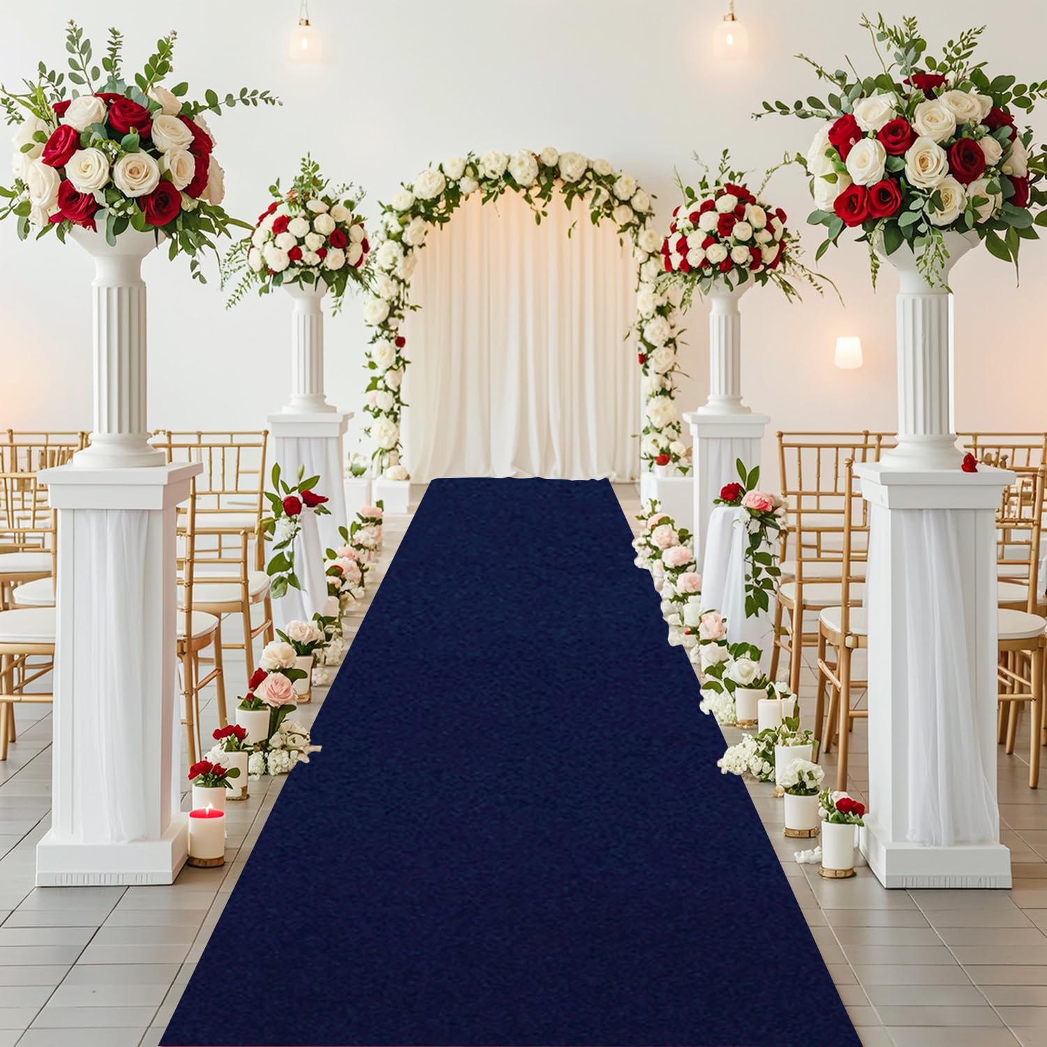ROMANKAS Navy Blue Aisle Runner Outdoor Wedding Aisle Runner Velvet Aisles Runner Rug 5x15ft Carpet Runner Wedding Walkway Runners Vintage Carpet Runners for Celebration Theme Party Prom — image 1