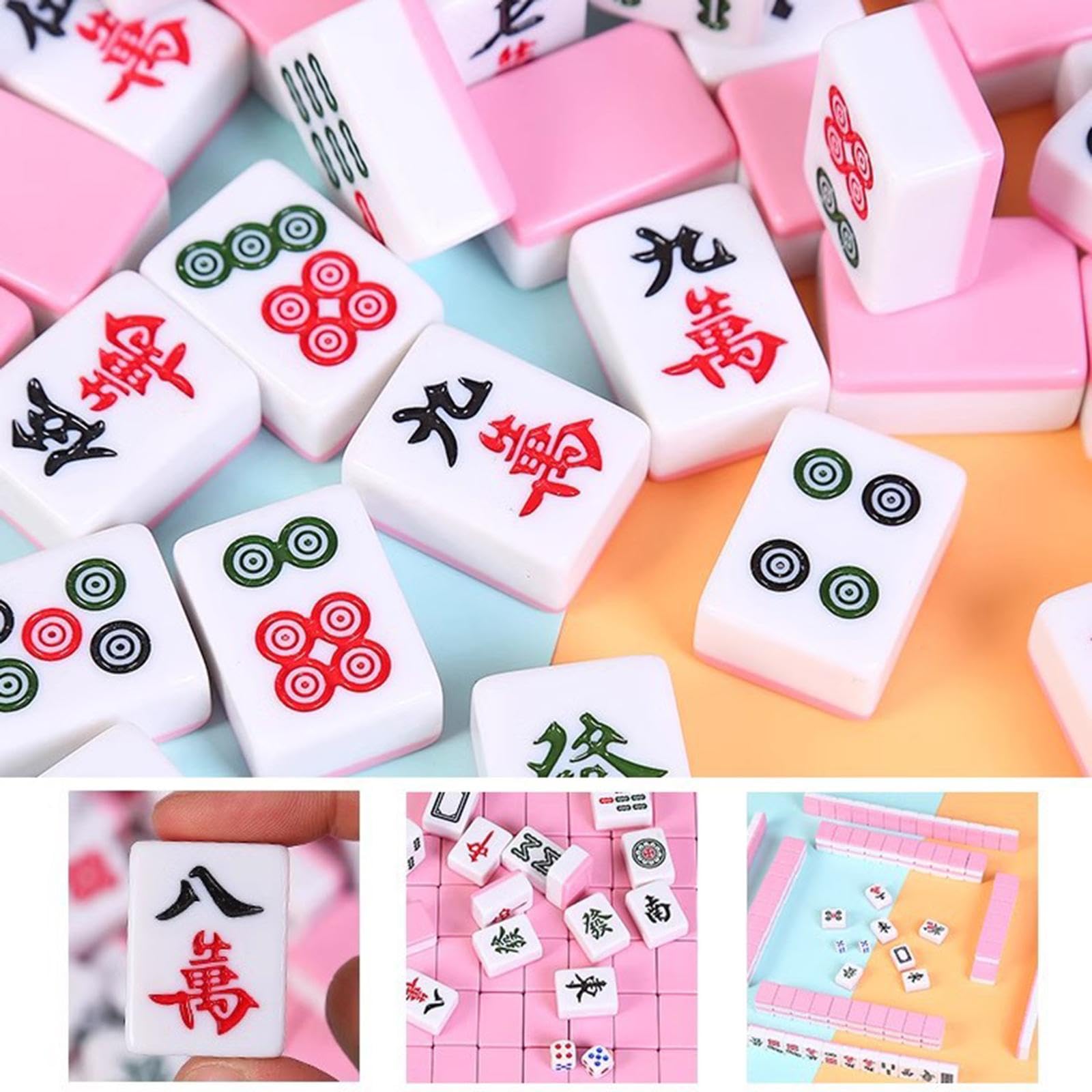 THE STYLE SUTRA Mahjong Game Set Traditional with Storage Bag Strategy for Outdoor Home Dorm Pink