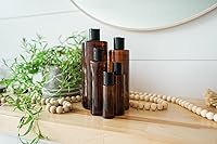 Vista 6 de Botellas de plástico ámbar (paquete de 12) – Botella de plástico ámbar de 1 onza con tapas de rosca; se utiliza como champú reutilizable, loción