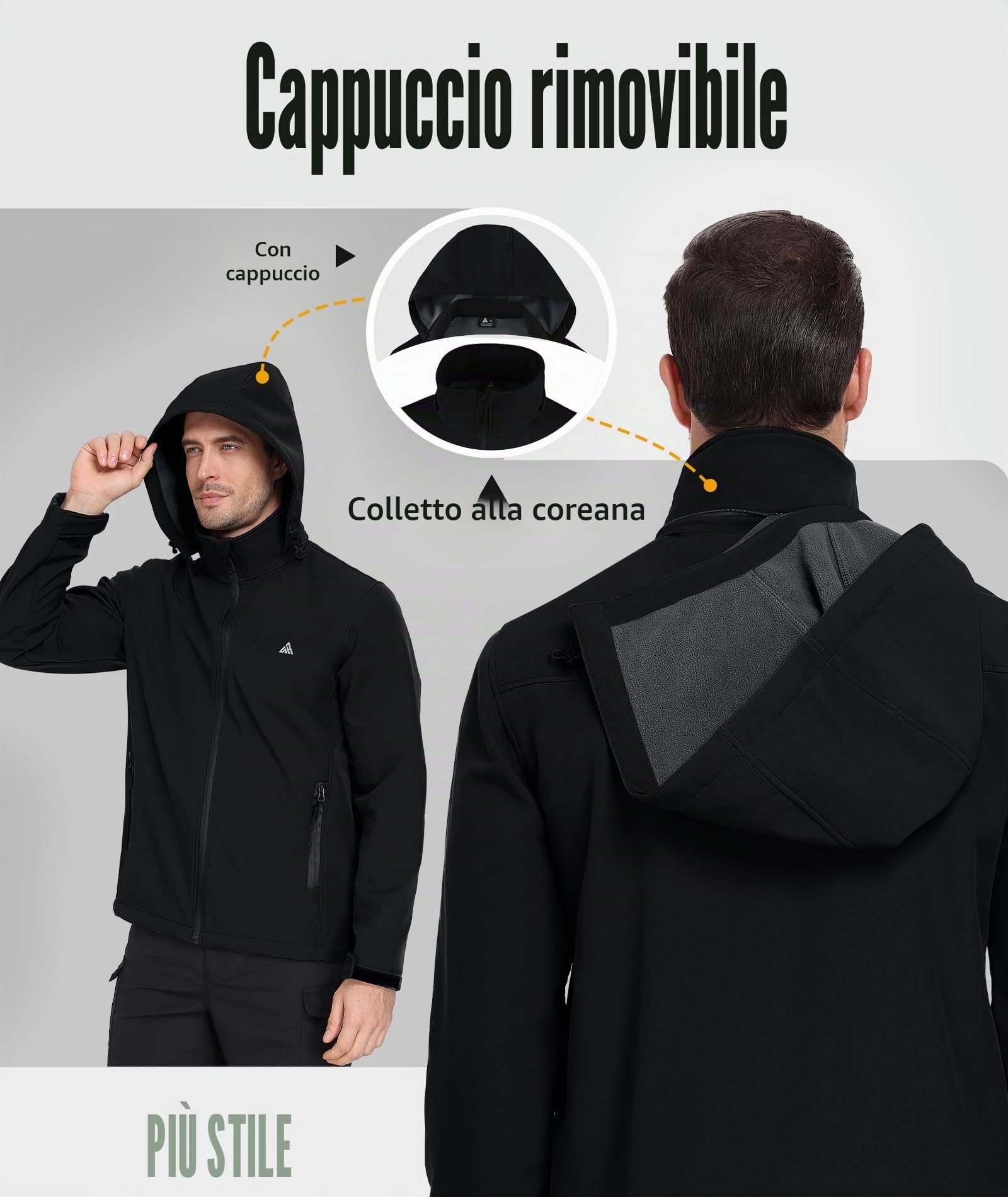 SwissWell Giacca Uomo Invernale Softshell Impermeabile Antivento con Cappuccio Staccabile Multifunzionale Outdoor Giubbotto Caldo Casual Jacket per Trekking Ciclismo Viaggi