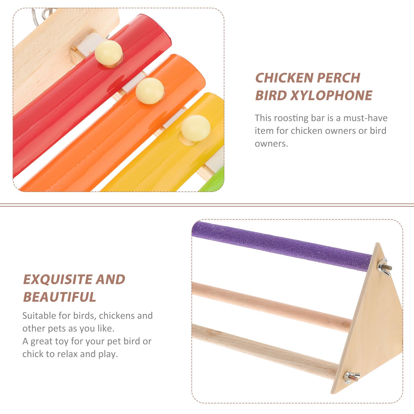 Cabilock Barra de Madera para Descansar y Jugar para Aves y Gallinas, Soporte Natural de Madera Xilófono, Accesorio para Jaulas y Suministros para Mascotas en Casa