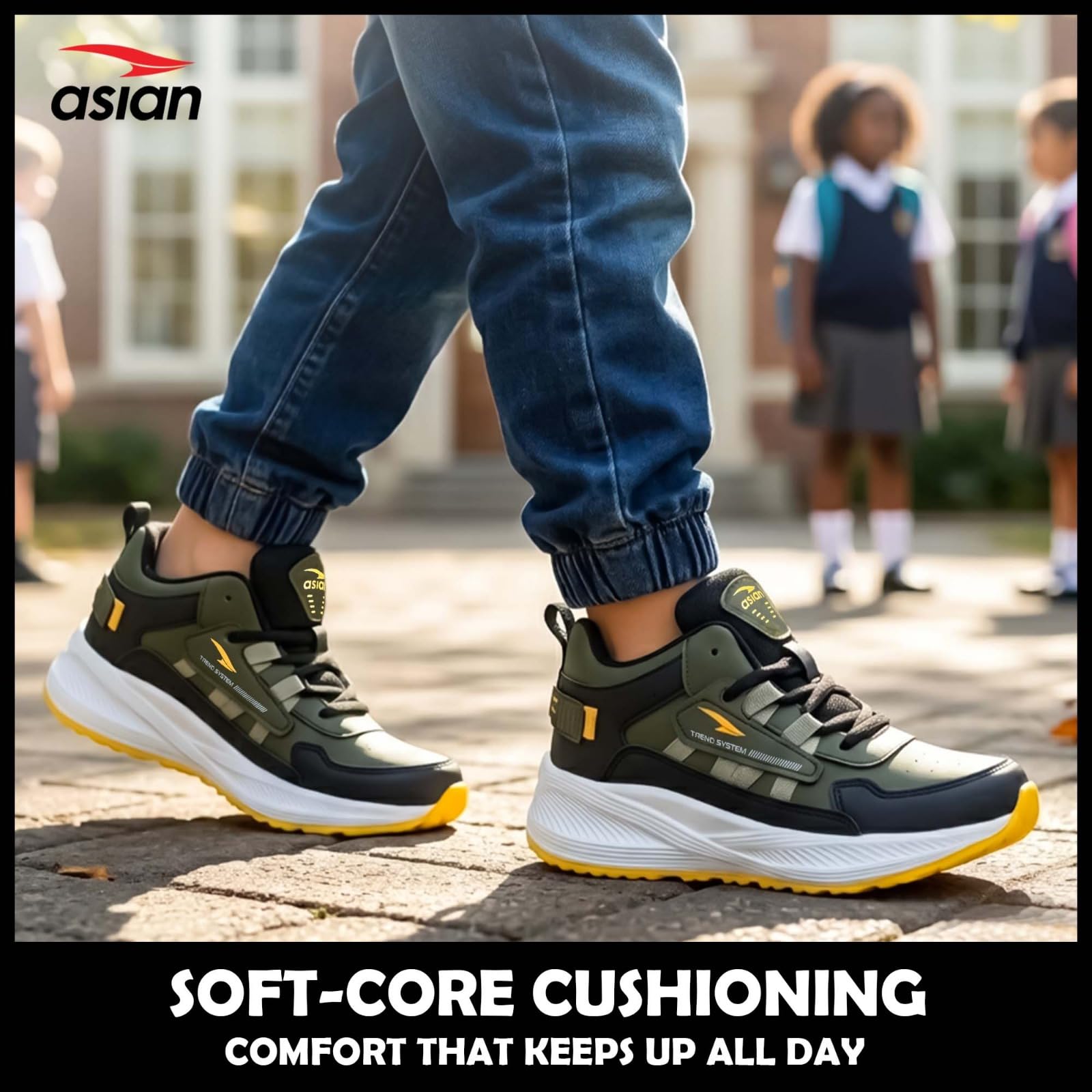 ASIAN Adventure-41 Kids High Top Sports Shoes for Boys & Girls | Lightweight Cushioned Shoes for Running & Play | Breathable Anti-Skid Shoes Black Olive 1
