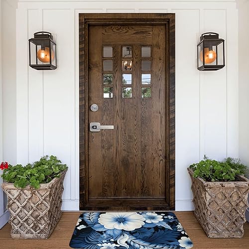 Miniatura 7 de Tapete duradero para puerta delantera, estampado floral azul y blanco, tapete de bienvenida, absorbente, antideslizante, tapete de entrada suave,