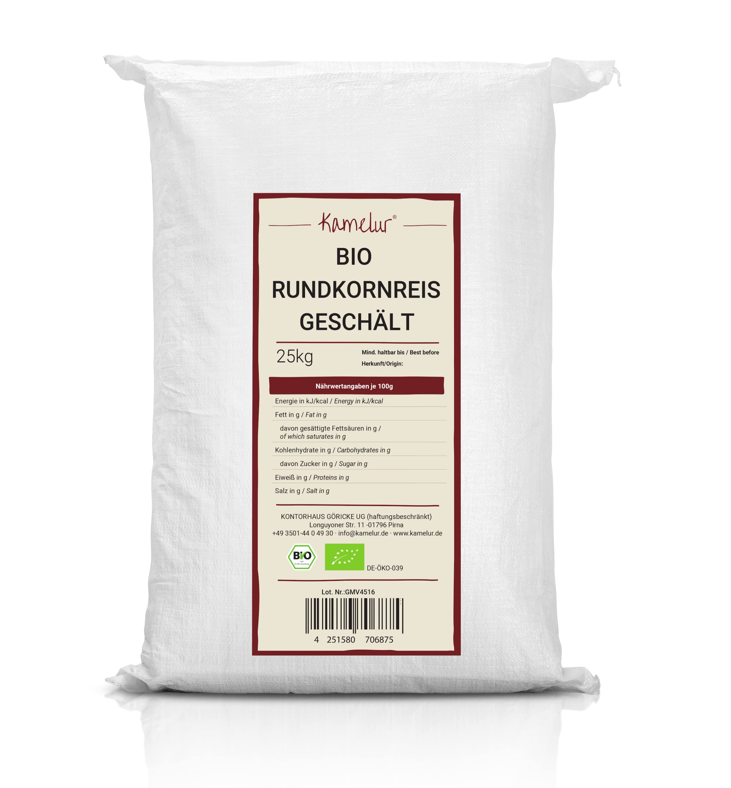 25kg BIO riso a chicco tondo semigreggio - riso bianco BIO senza additivi - budino di riso BIO in confezione sfusa