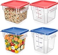 Vista 12 de Lallisa 4 recipientes transparentes de almacenamiento de alimentos de 8 cuartos y 4 cuartos de galón con tapas, asas y básculas, recipientes rojo