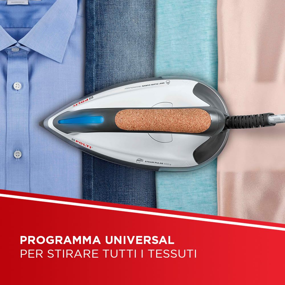 Polti La Vaporella XT100C, Ferro da Stiro a Vapore con Caldaia, Pressione 7,5 Bar, Autonomia Illimitata, Capacità 1,4 L, Potenza 2350 W, Steam Pulse 500g, Bianco e Turchese