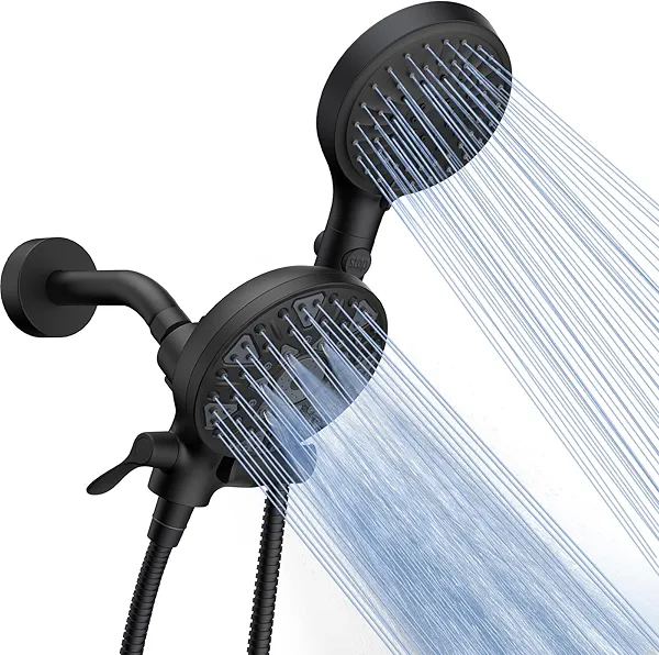 FASDUNT Dual Handheld Shower Head Combo, Enjoy 6-Setting Rain Showerhead and 6-Setting Hand Held Shower Separately or Together, 2 in 1 Showerhead with 80" Extra Long Stainless Steel Hose, Black